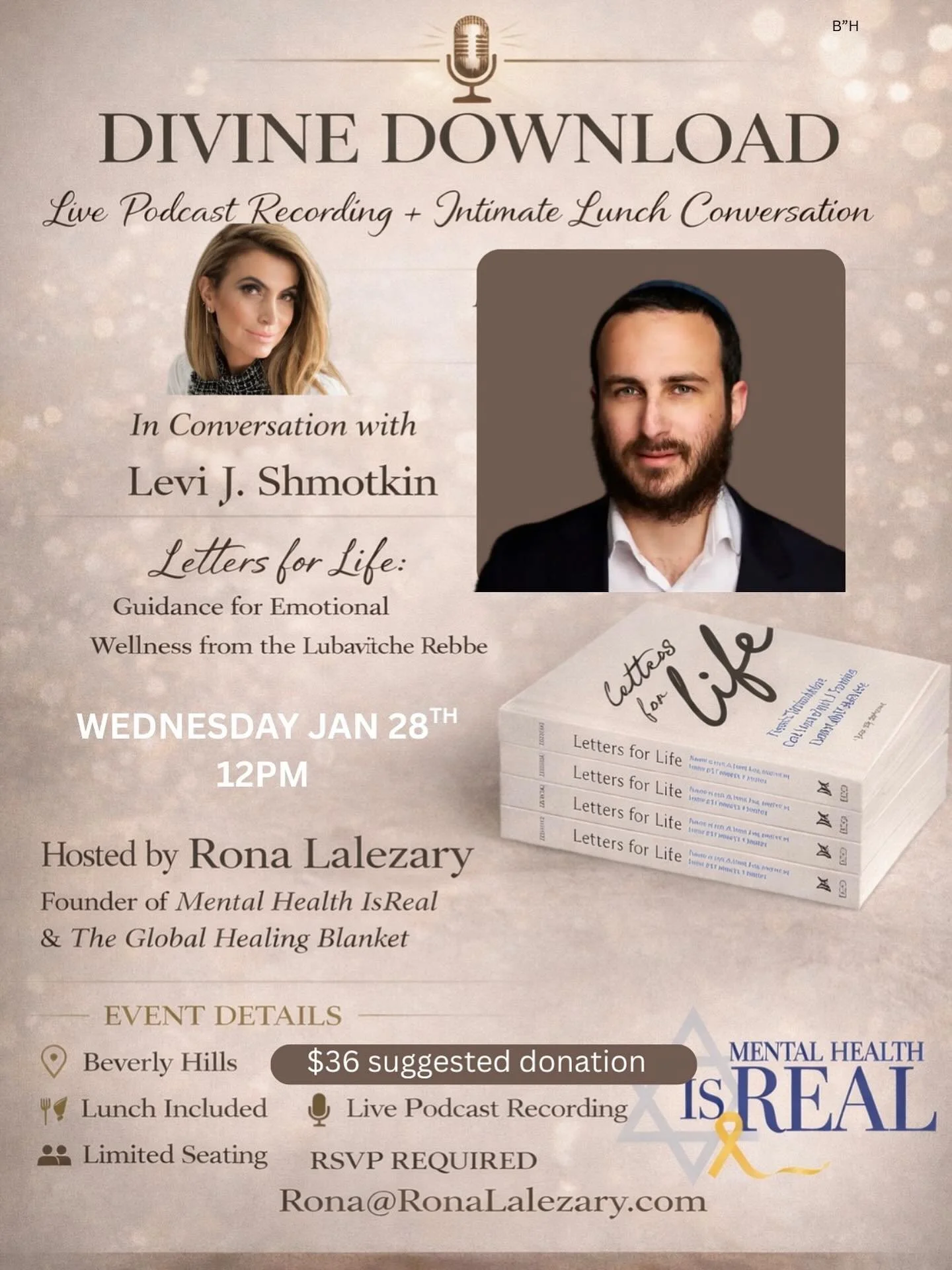 EXCLUSIVE OPPORTUNITY! This Wednesday in Beverly Hills, I&rsquo;m hosting an intimate live recording of my  Divine Download podcast with author Levi J. Shmotkin, centered around his powerful book Letters for Life, a profound exploration of the Chabad
