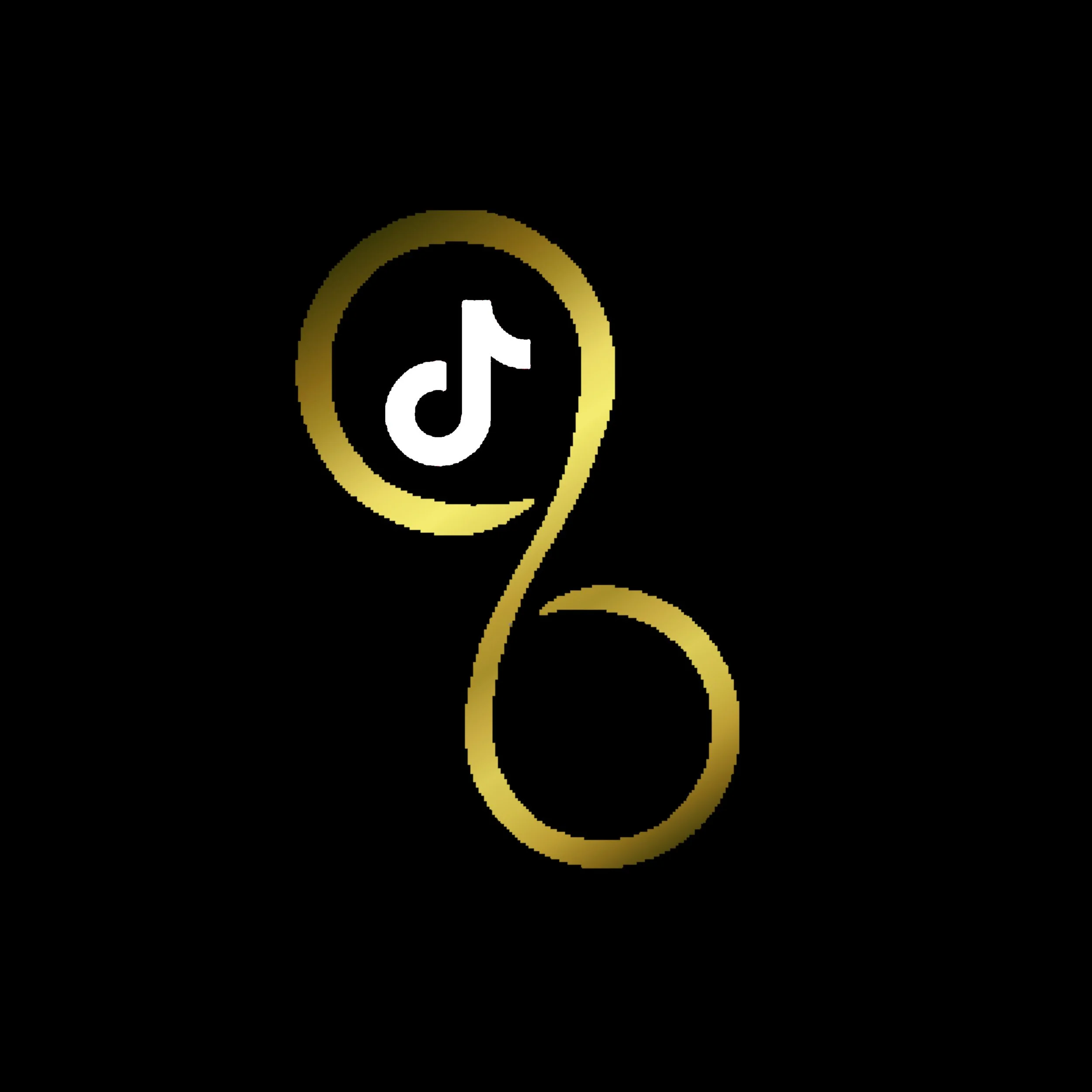 TikTok logo with a gold musical note design on a black background.