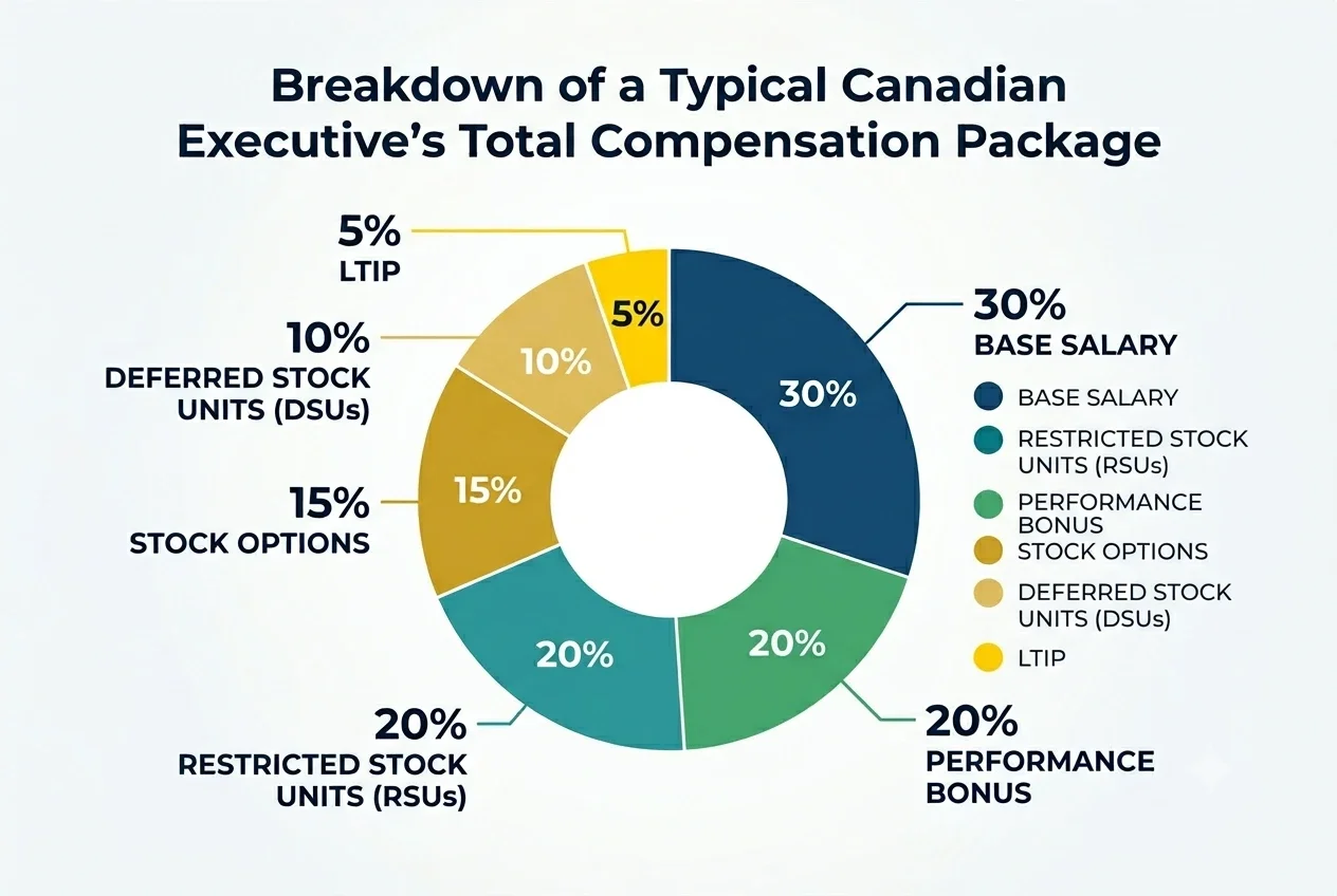 Chart showing the non-salary components that make up total executive compensation for a Canadian professional