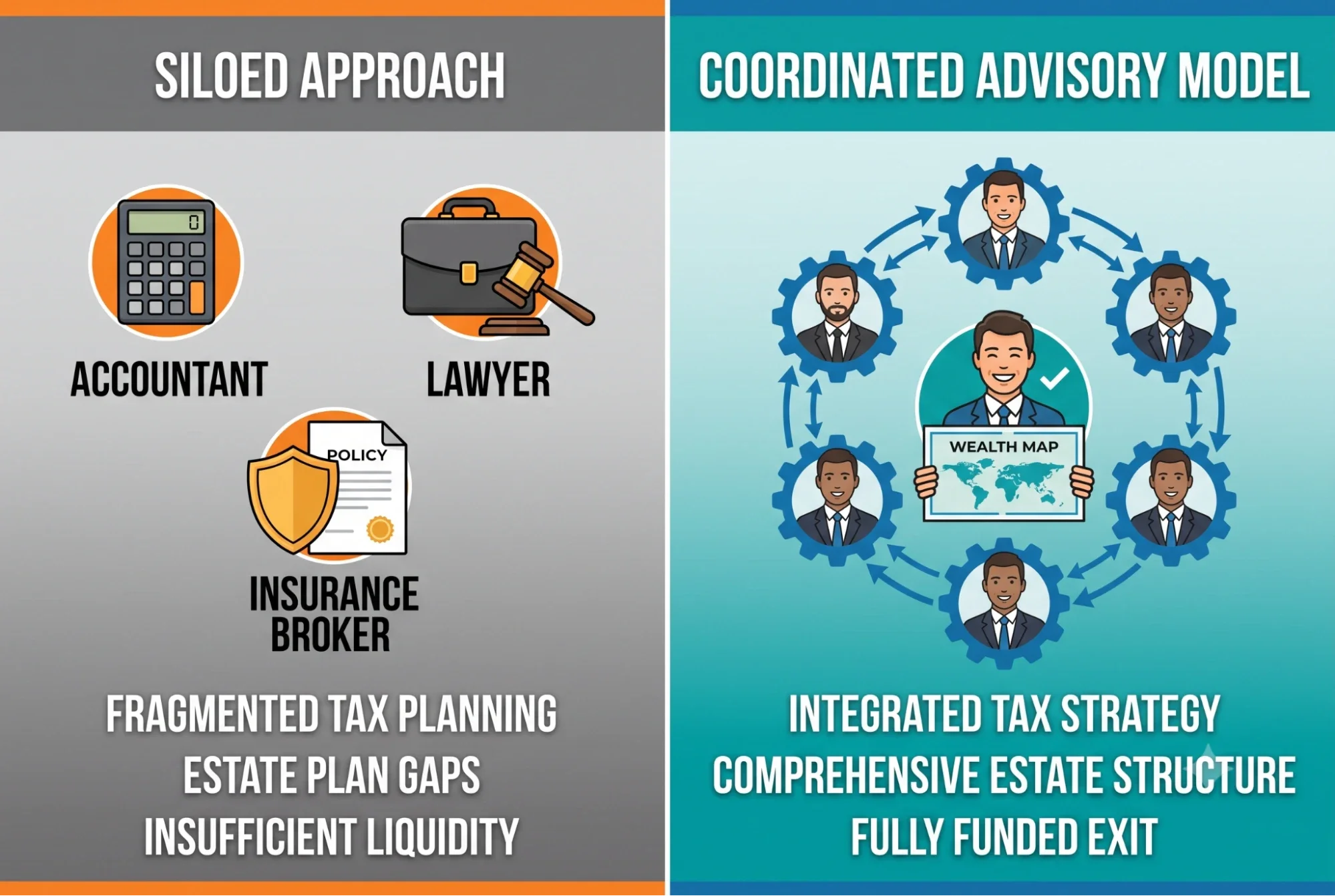 Comparison of siloed vs. integrated advisor model for business succession planning in Canada