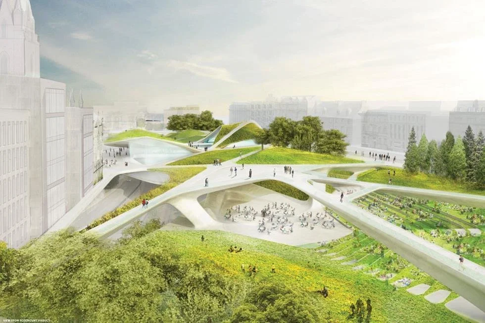 Aberdeen City Garden—'The Granite Web'
2011
_
Winning proposal plan, depicting
overall landscape strategy and connection
to the existing site context of Aberdeen,
Scotland's city centre.
_
Diller Scofidio + Renfro
