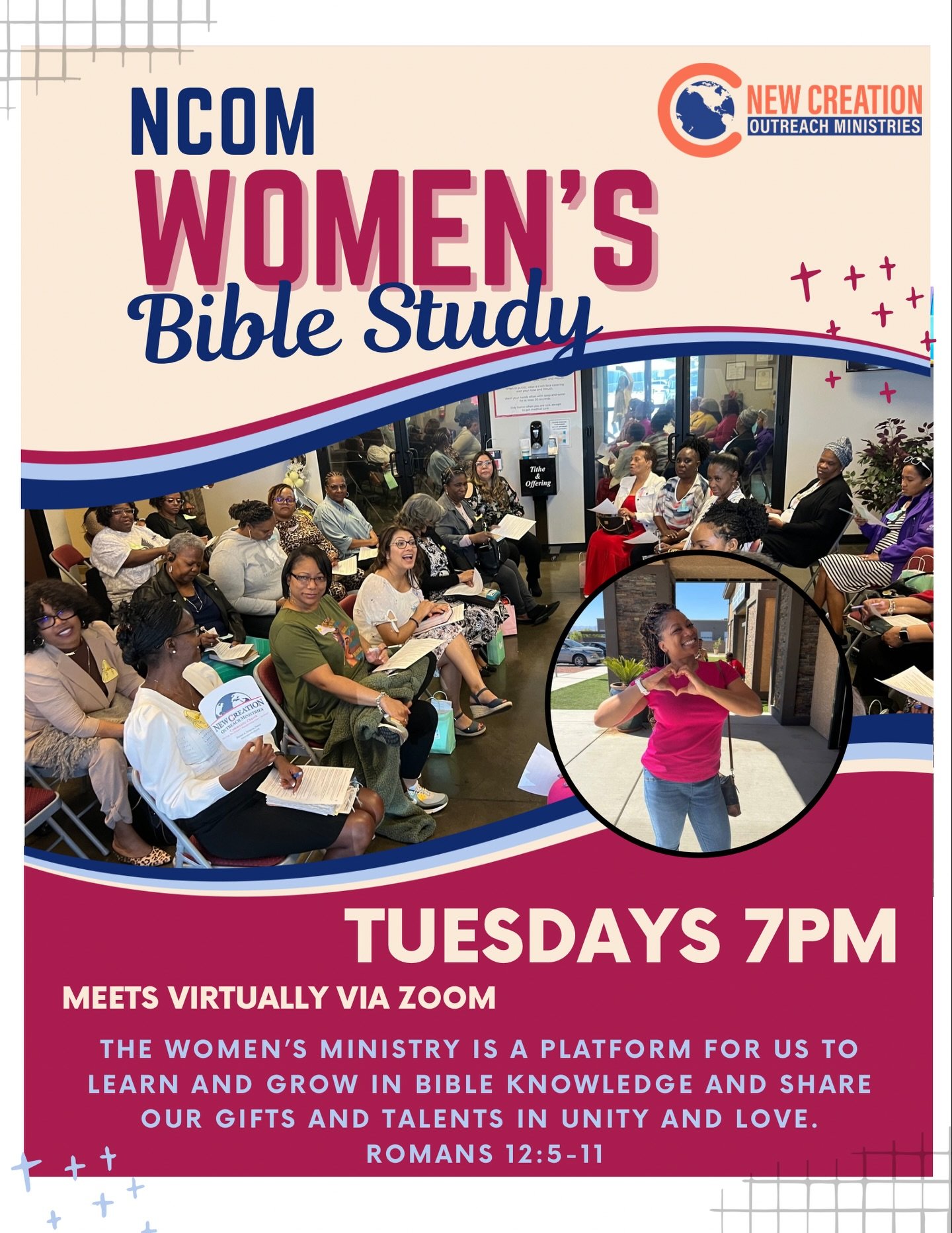 Tonight 7pm | Women&rsquo;s Bible Study via Zoom 💻🩷 

Our weekly opportunity to be refreshed. This is our season to elevate, giving the Lord all Glory, Honor, and Praise. Let&rsquo;s focus our minds on being on one accord to elevate one another to 