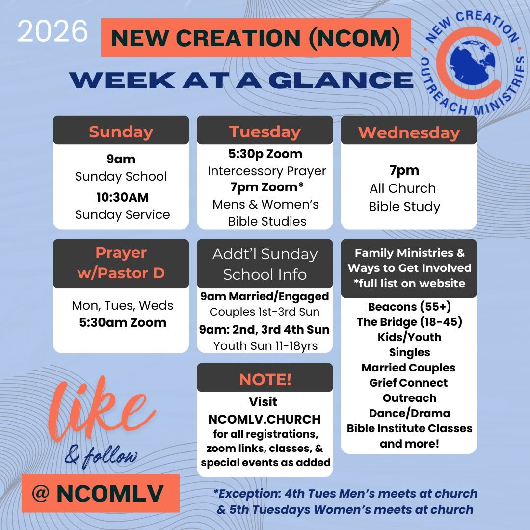 ✨ Week at a Glance ✨

Will we see you at church though this week?🙏

🗓️Monday-Wednesday
Early Morning Prayer with Pastor D at 5:30 AM

🗓️Tuesday
* ��Intercessory Prayer at 5:30 PM
* Women&rsquo;s &amp; Men&rsquo;s Bible Study at 7 PM

🗓️Wednesday 
