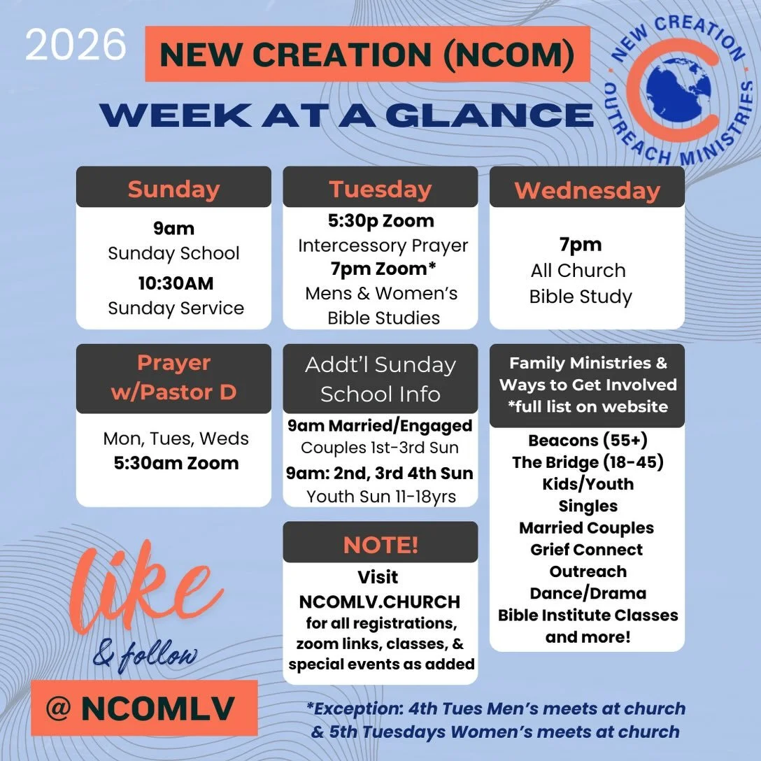 ✨ Week at a Glance ✨

Will we see you at church though out the week?🙏

🗓️Monday-Wednesday
Early Morning Prayer with Pastor D at 5:30 AM

🗓️Tuesday
*  Intercessory Prayer at 5:30 PM
* Women&rsquo;s &amp; Men&rsquo;s Bible Study at 7 PM

🗓️Wednesda