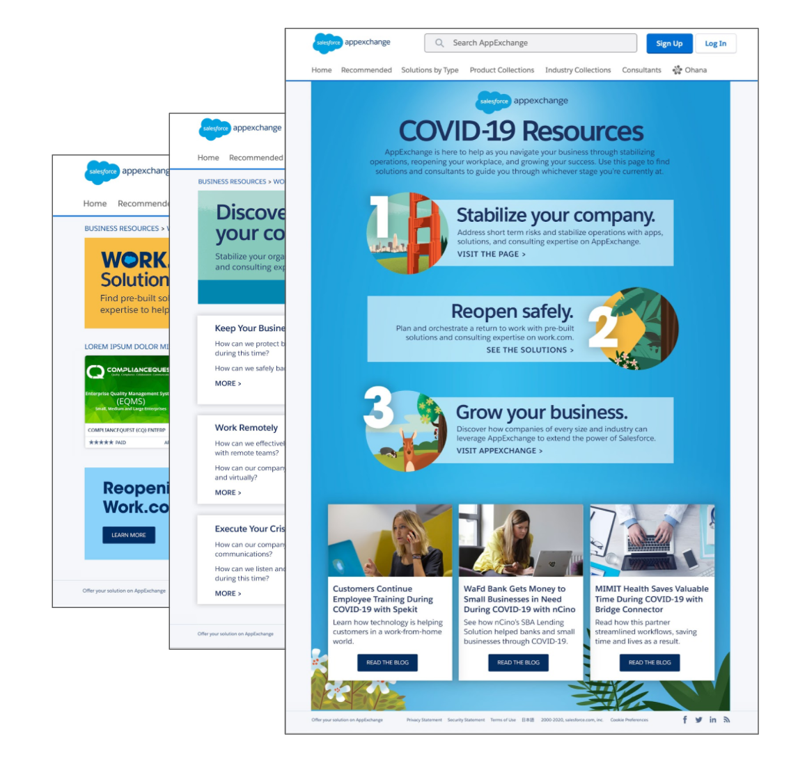 Iterations of AppExchange Covid-19 content hub 