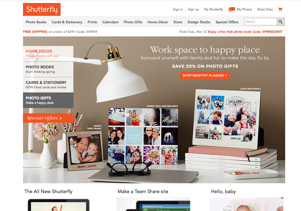 Shutterfly Home Decor - Home Page Marquee
