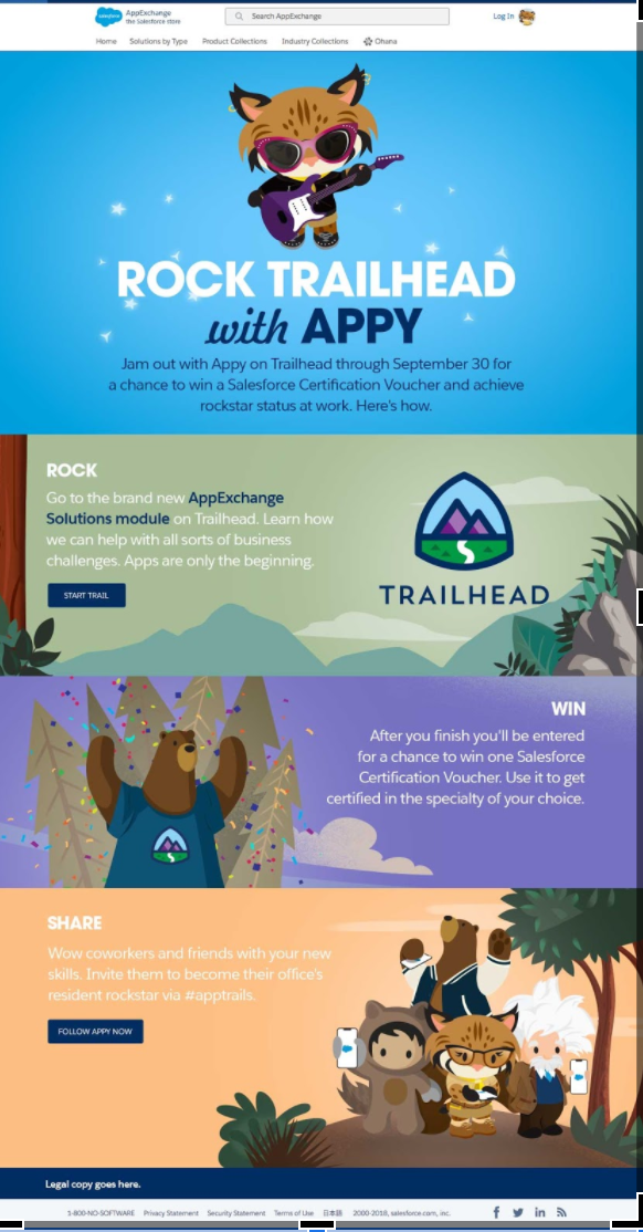 Sweepstake landing page,  cross-promotion with AppExchange and Trailhead