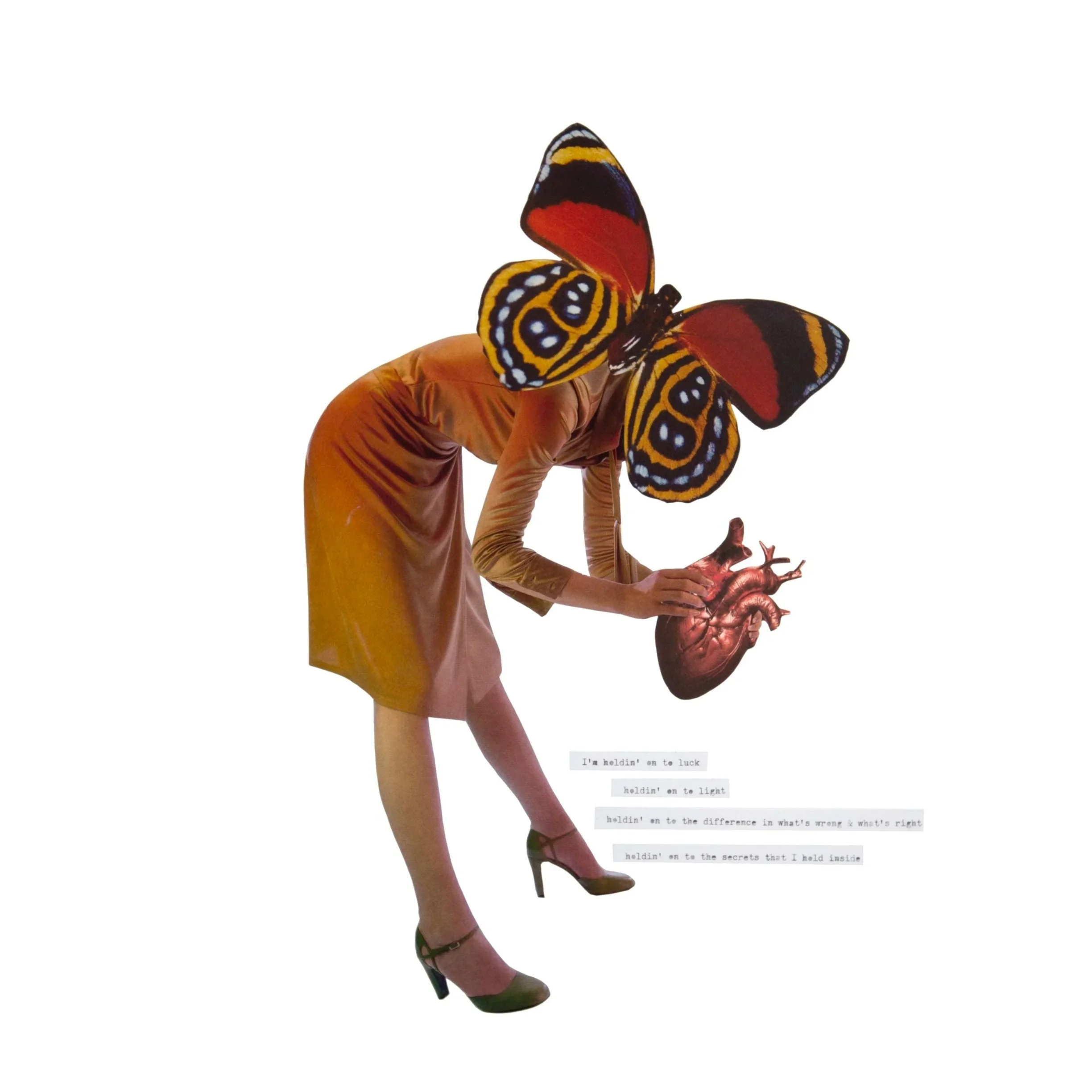 Holdin' Love, 2024

| Hand-cut Collage on Archival Paper
| Lyrics from the song Holdin’ On by The Golden Everything

| 21"x21" Framed
$800