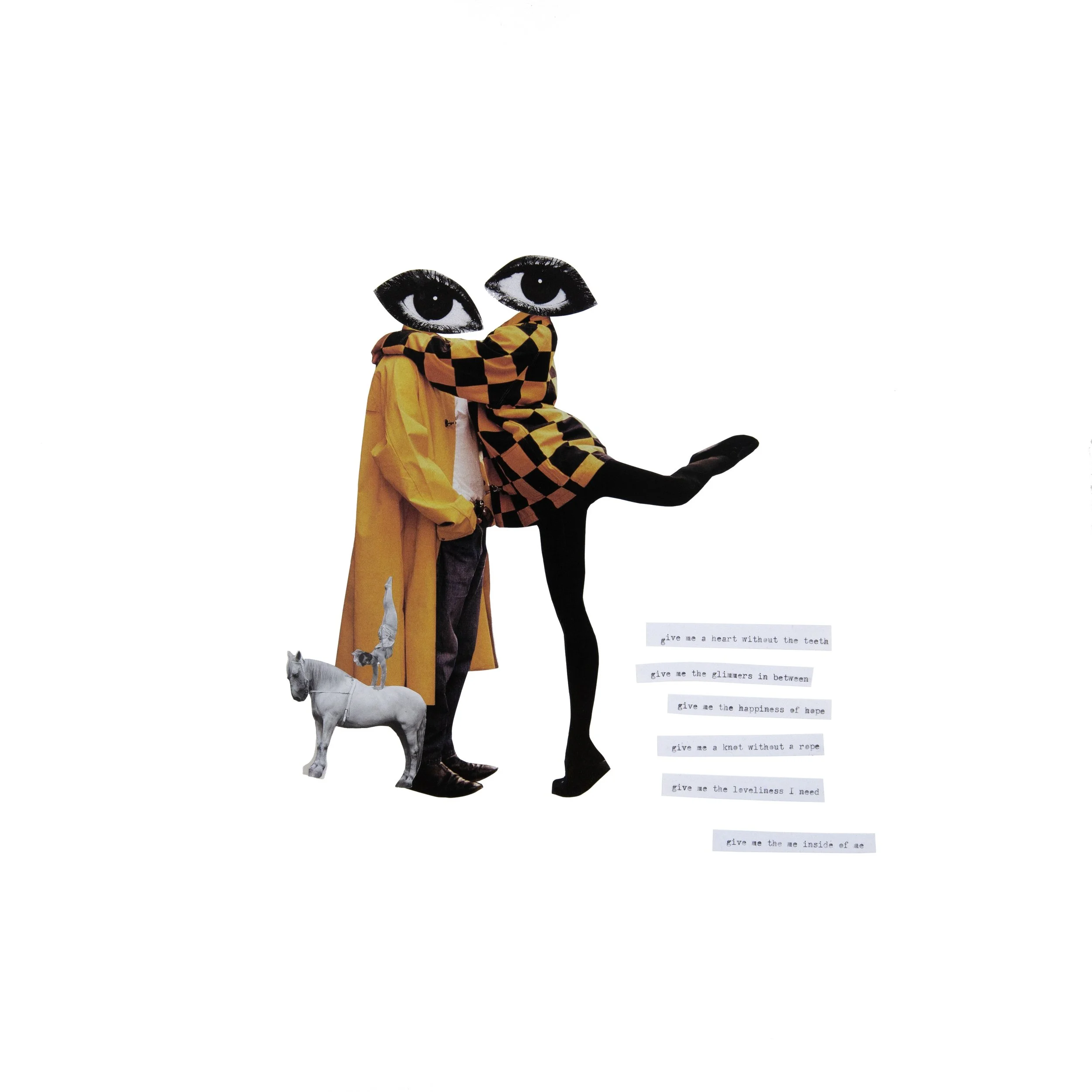 Hope's Happiness, 2024 | Hand-cut Collage on Archival Paper | Lyrics from the song Everything Is Everything by The Ballroom Thieves | 18"x18" Unframed $450
