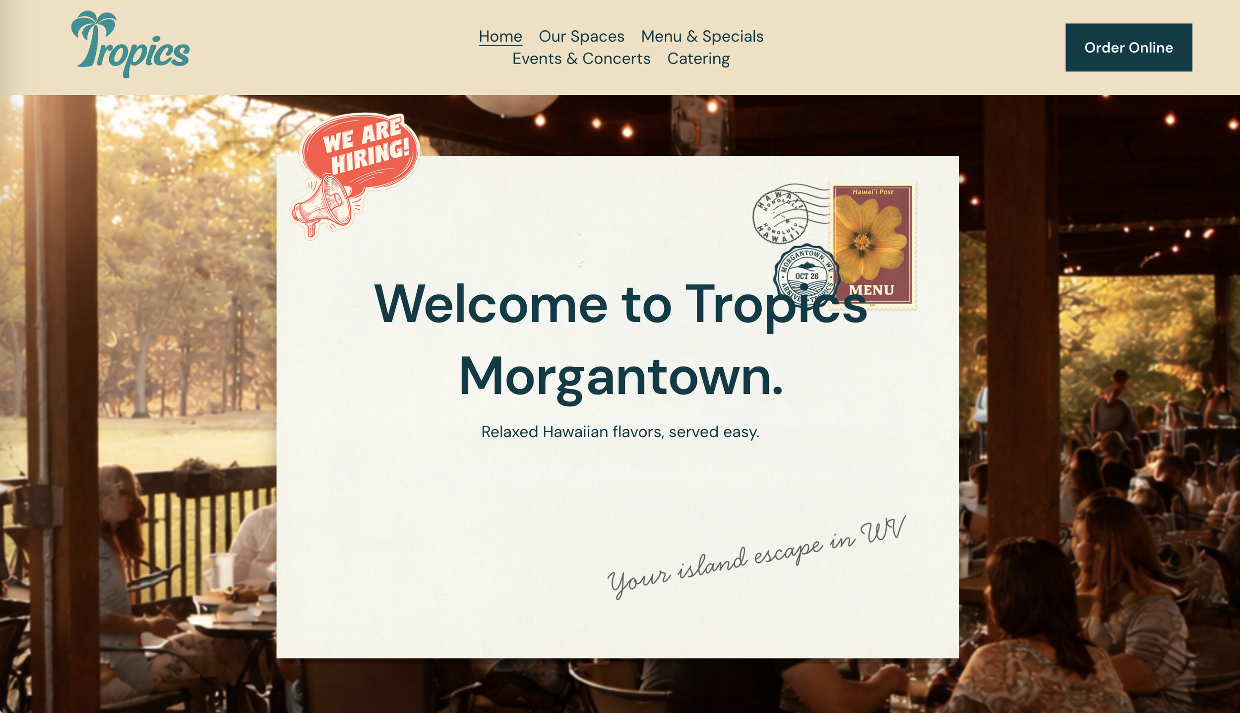 Tropics Morgantown homepage after the rebuild