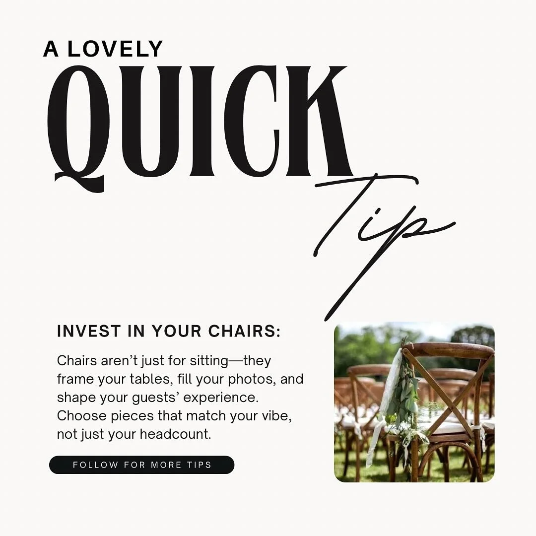 Quick Tip: Think About the Chairs in Photos✨

Chairs show up in every shot&mdash;ceremony, reception, even candids. Pick a style that looks as good in the background as it feels to sit in. 🪑📸

#weddingrentaltips #woodchairs #eventrentalsmadeeasy #e