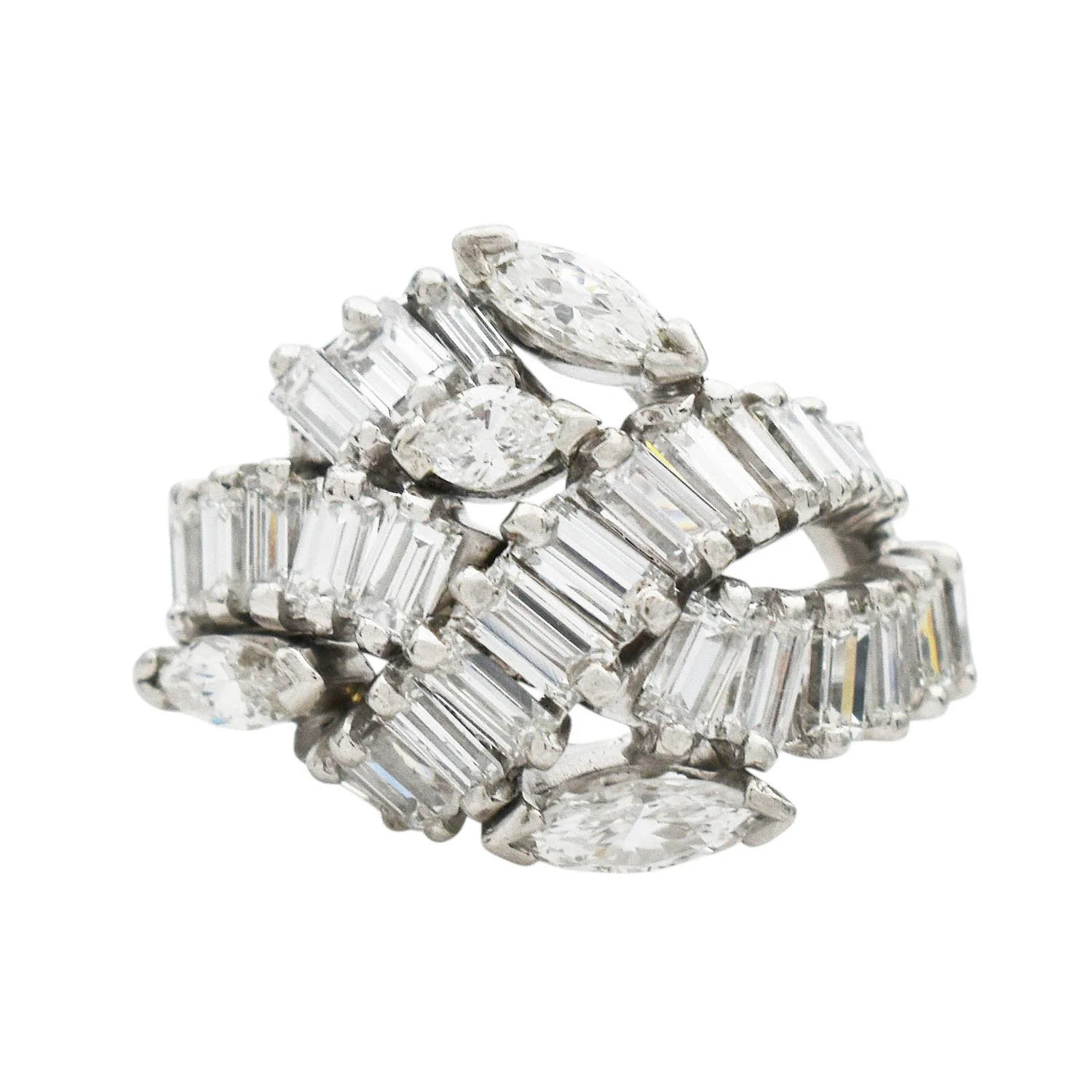 Mid-Century Platinum Diamond Cluster Ring