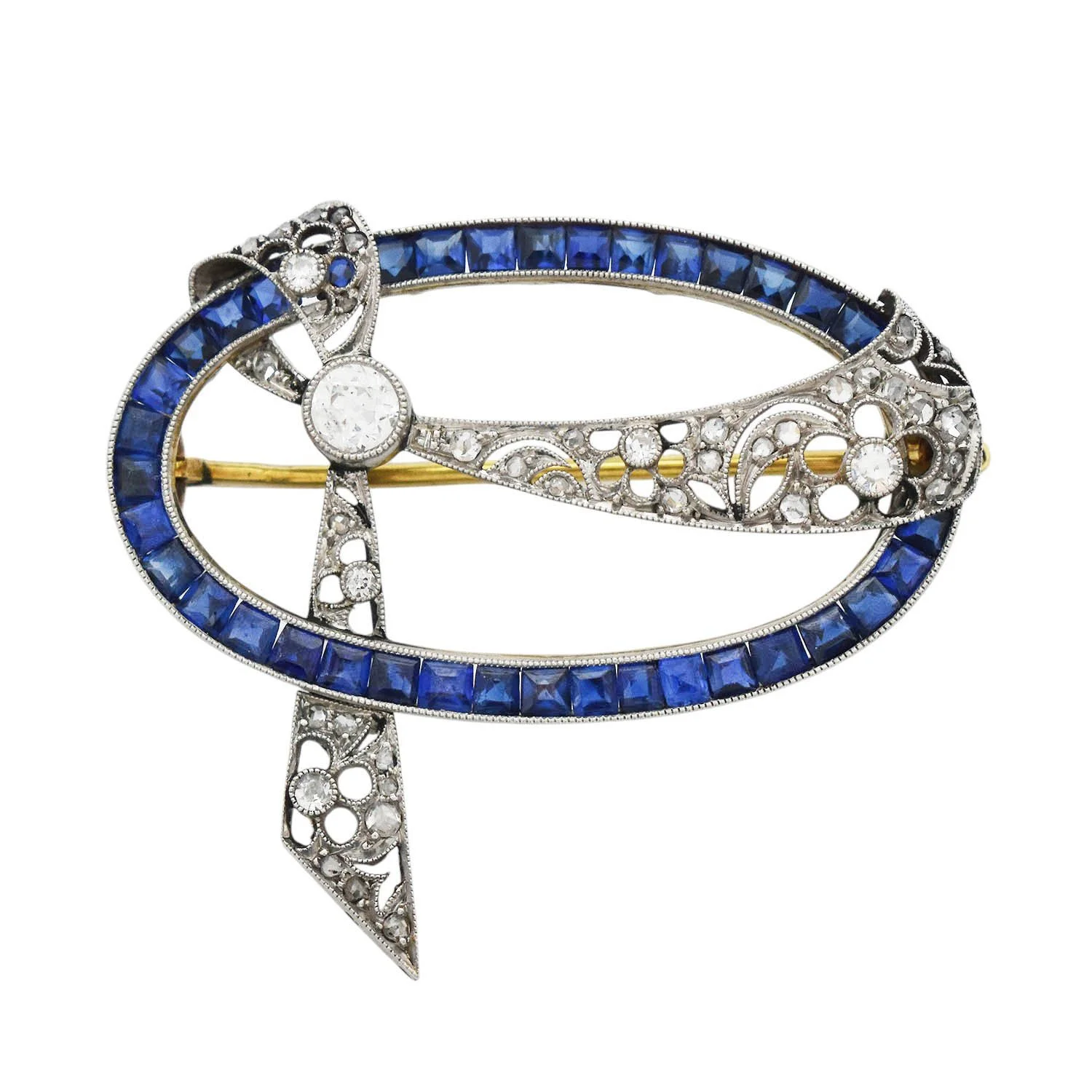 Antique Art Deco Diamond Sapphire Pin