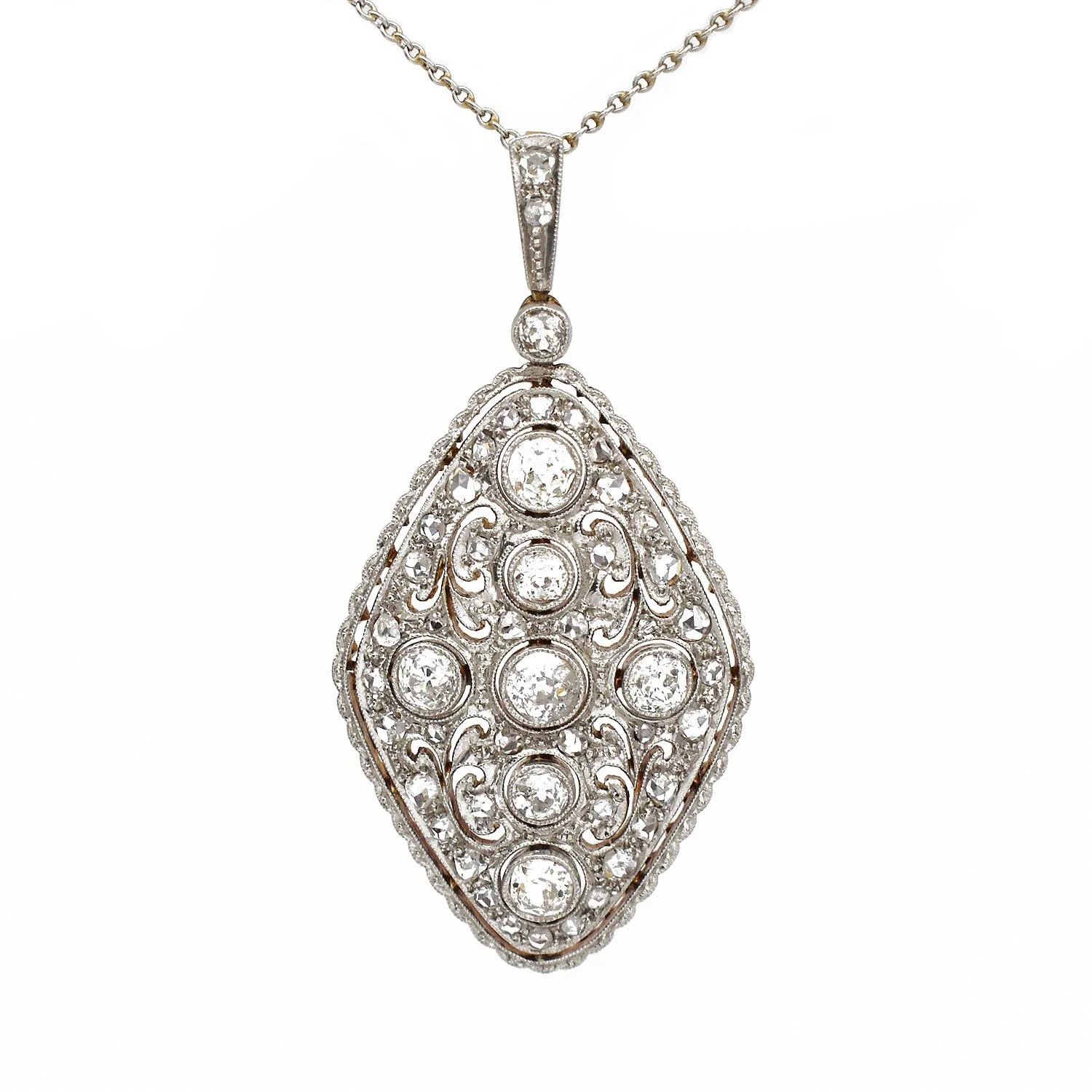 Edwardian Diamond Cluster Pendant with Chain