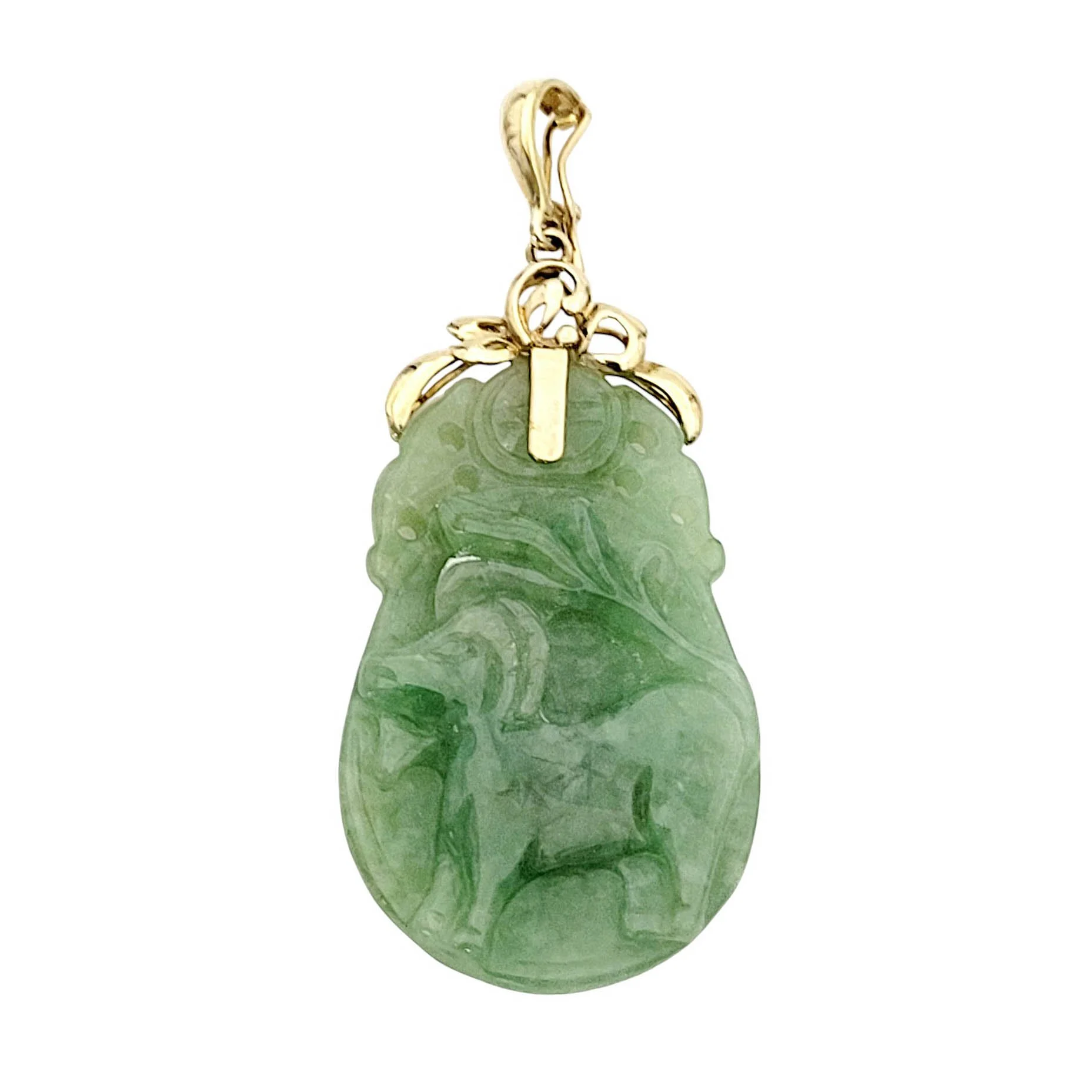 Green Jade Carved Relief Animal Pendant