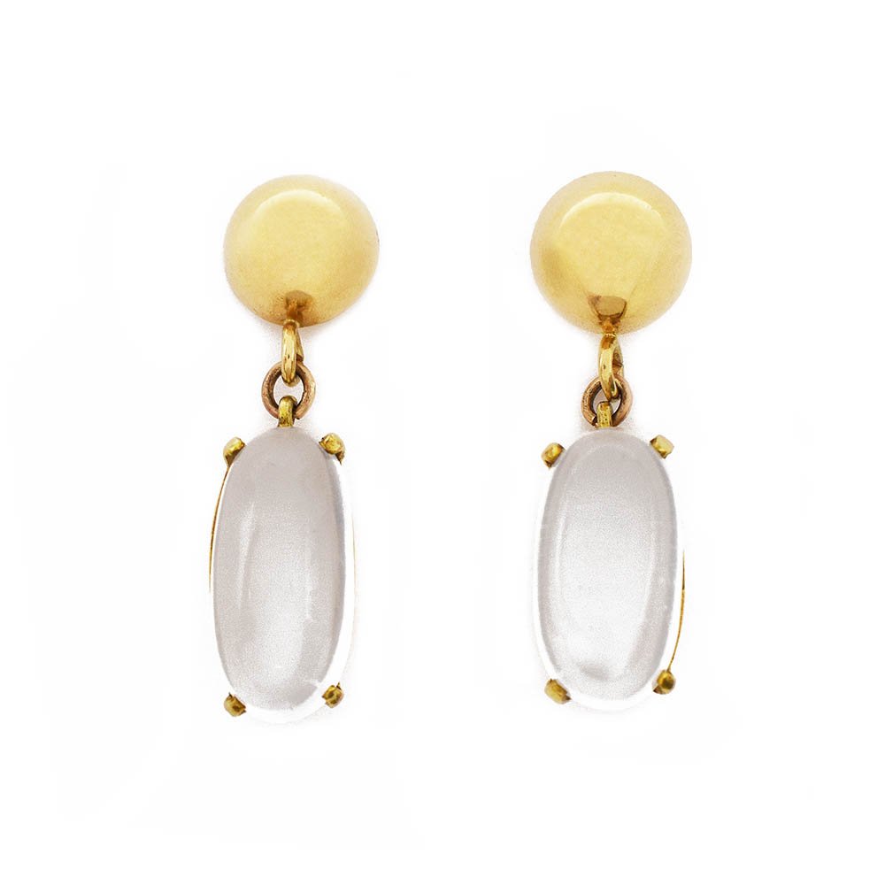 Moonstone Dangle Post Earrings Gold