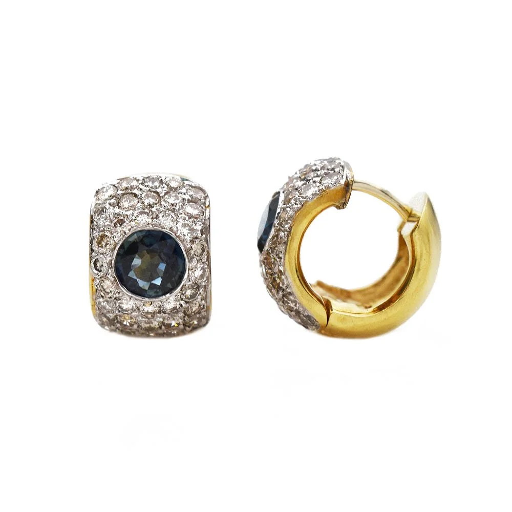 Blue Sapphire Diamond Huggie Earrings Gold