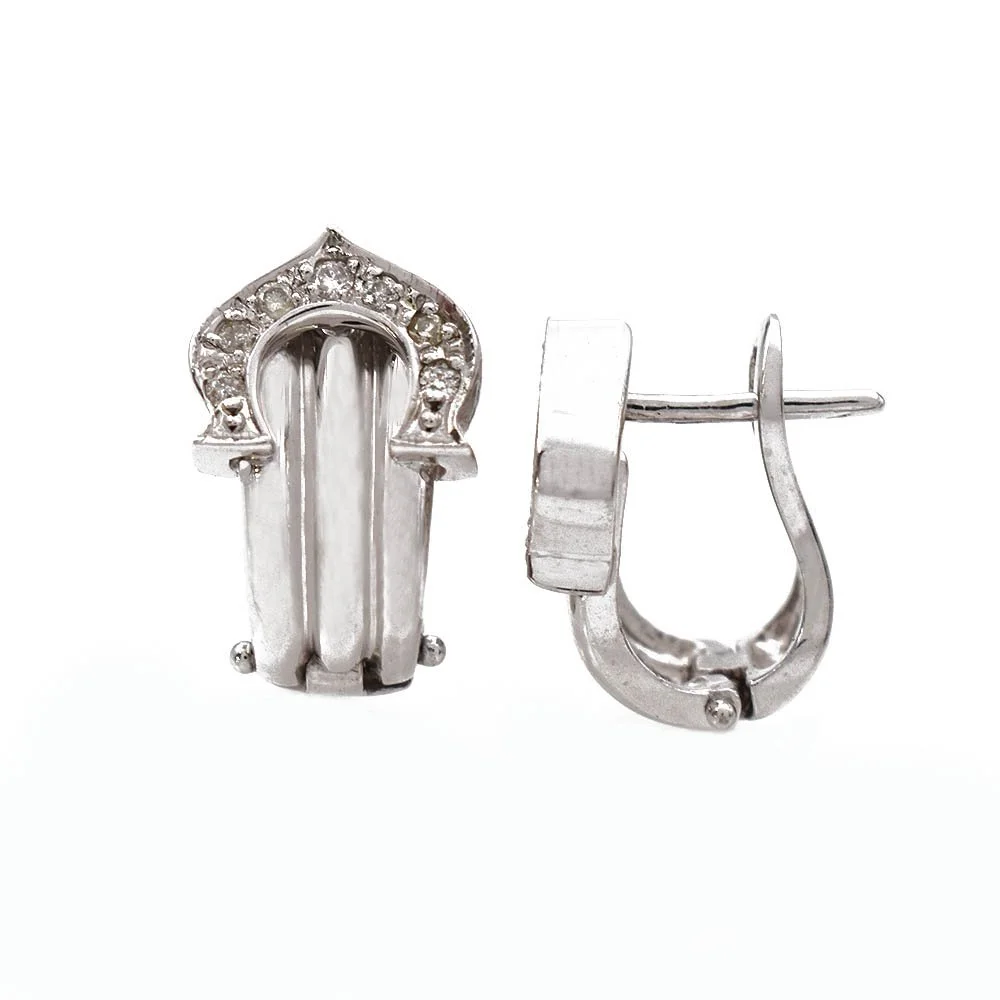 Buckle-Style Diamond Huggie Earrings White Gold