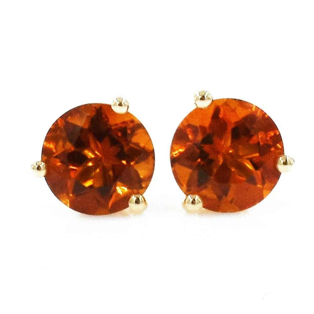 Round Citrine Gold Stud Earrings 6mm