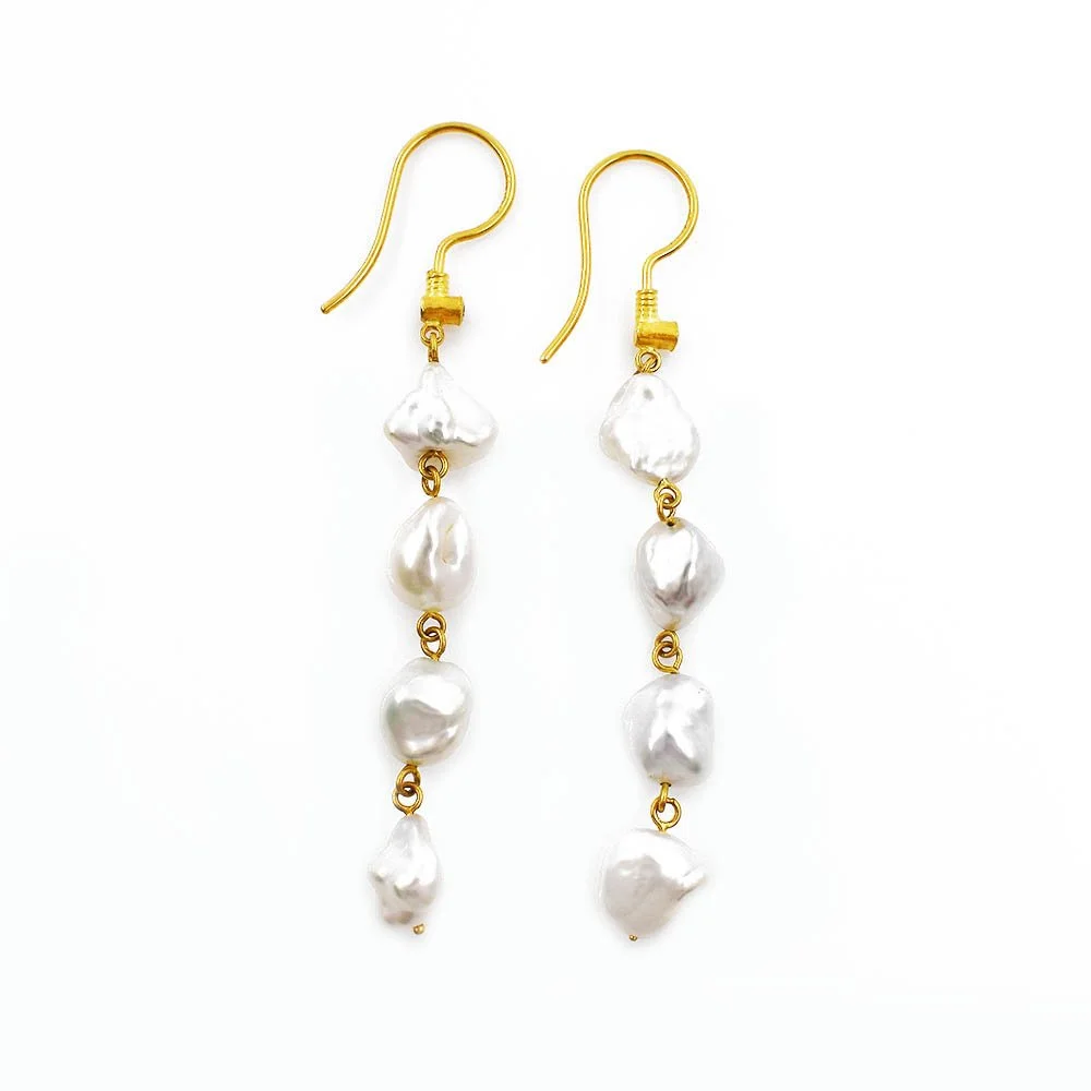 Baroque Pearl Diamond Dangle Earrings Yellow Gold