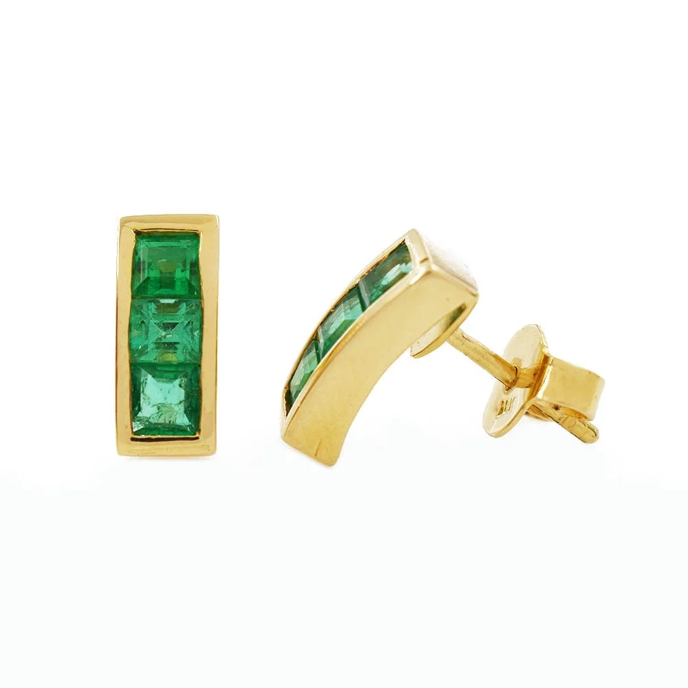 Channel Set Emerald Gold Earrings