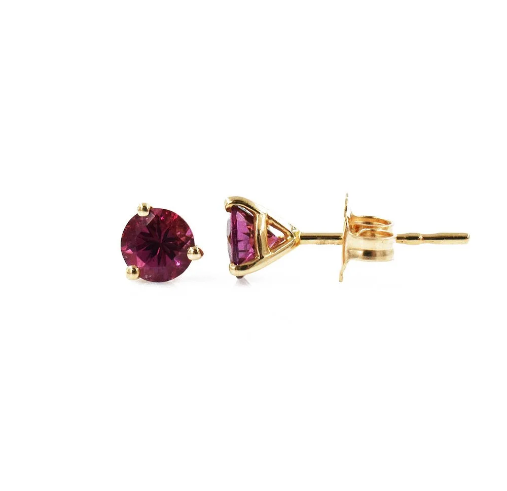 Rhodolite Garnet Gold Stud Earrings 6.5mm