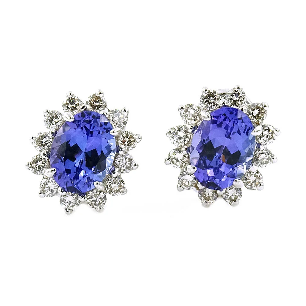 Oval Tanzanite Diamond Halo Earrings White Gold
