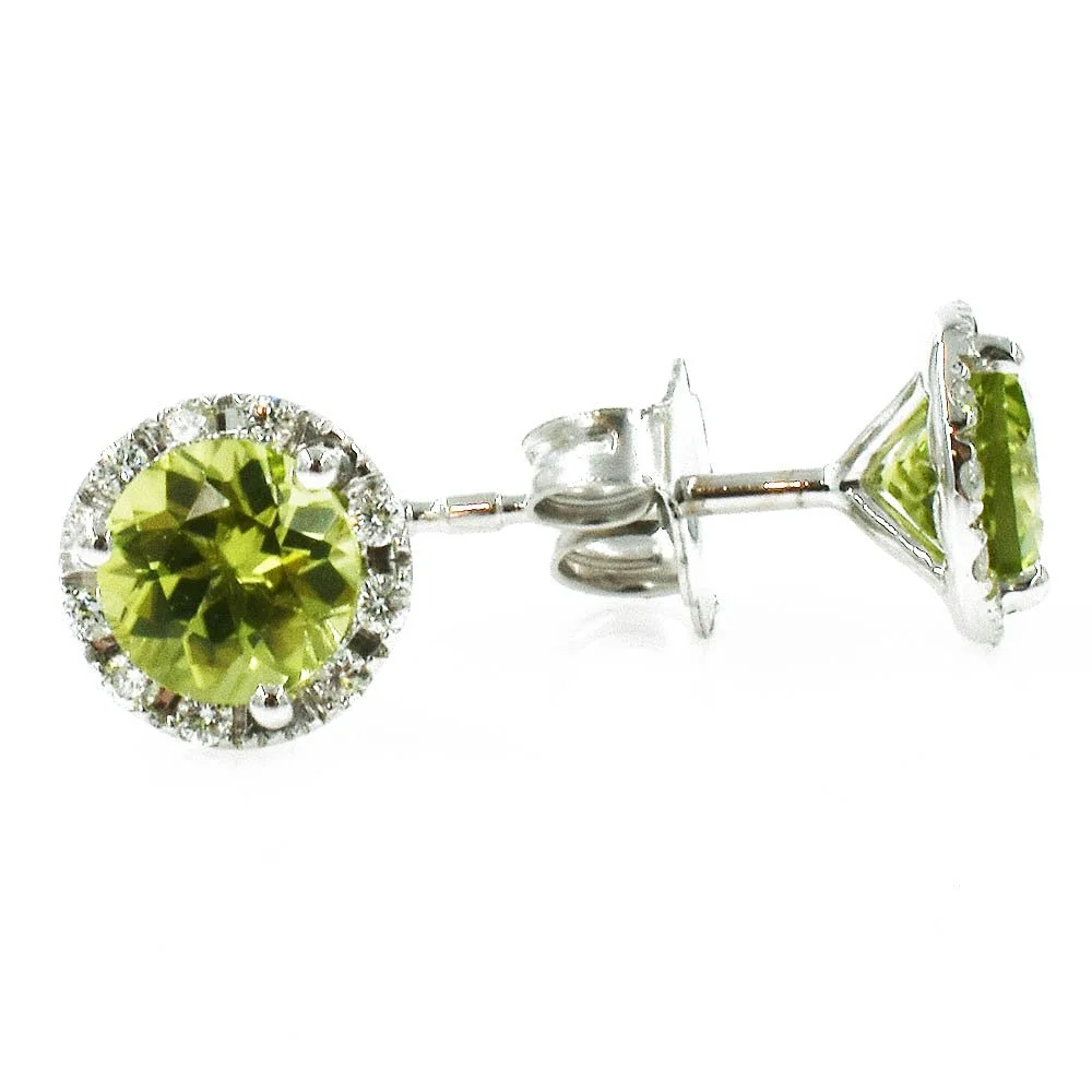 Round Peridot Diamond Halo Earrings 5mm White Gold