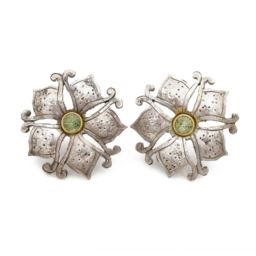 James Cleland Japanese Flower Sapphire Earrings Silver