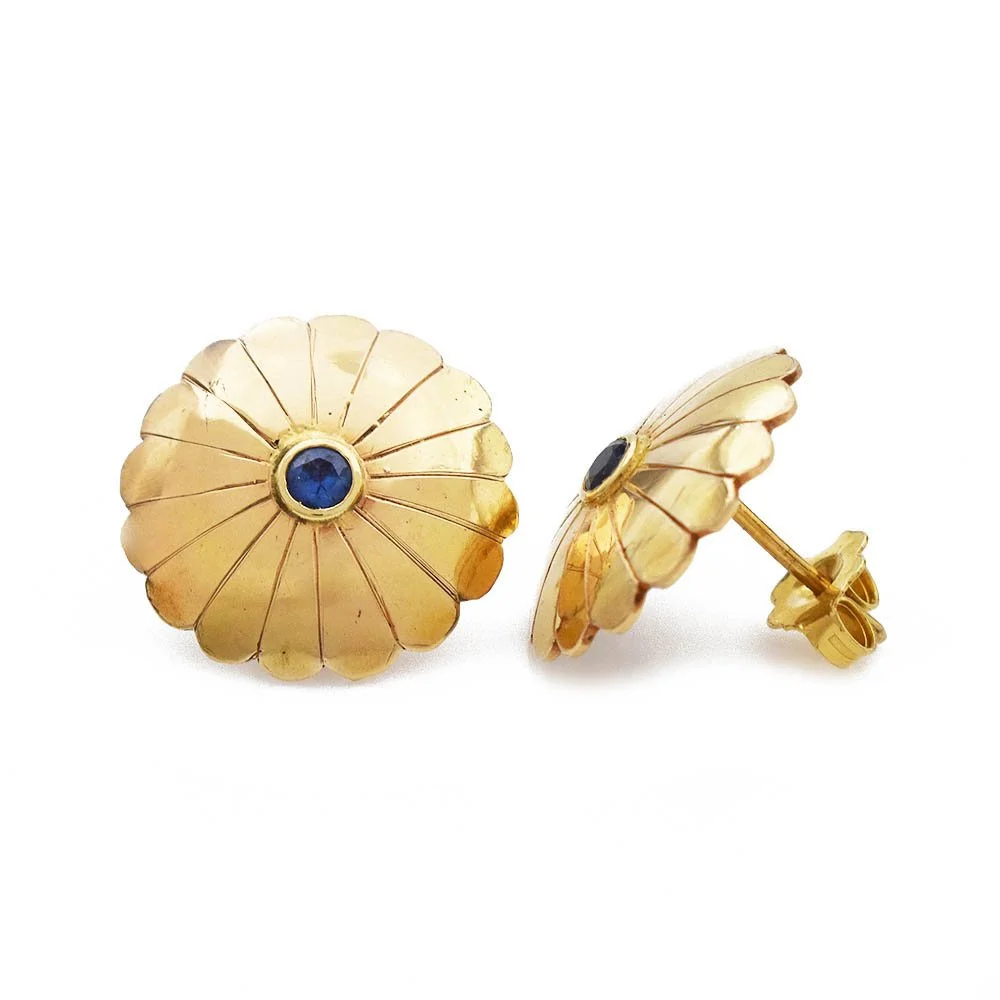 James Cleland Chrysanthemum Sapphire Earrings Gold