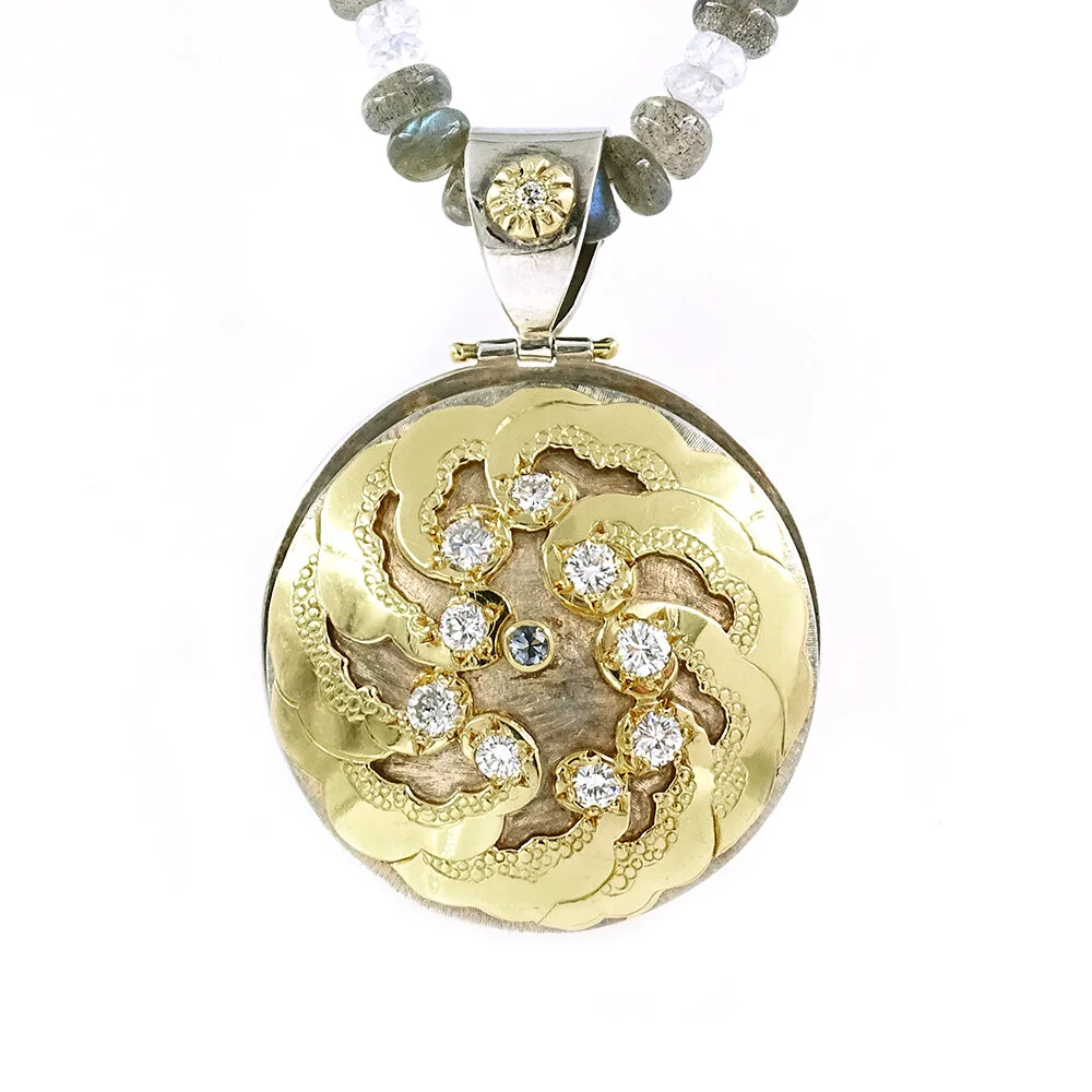 James Cleland Diamond Wave Pendant Gold Sterling Silver