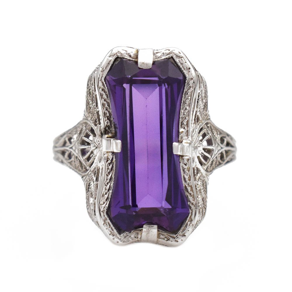 Antique Amethyst Filigree Ring White Gold