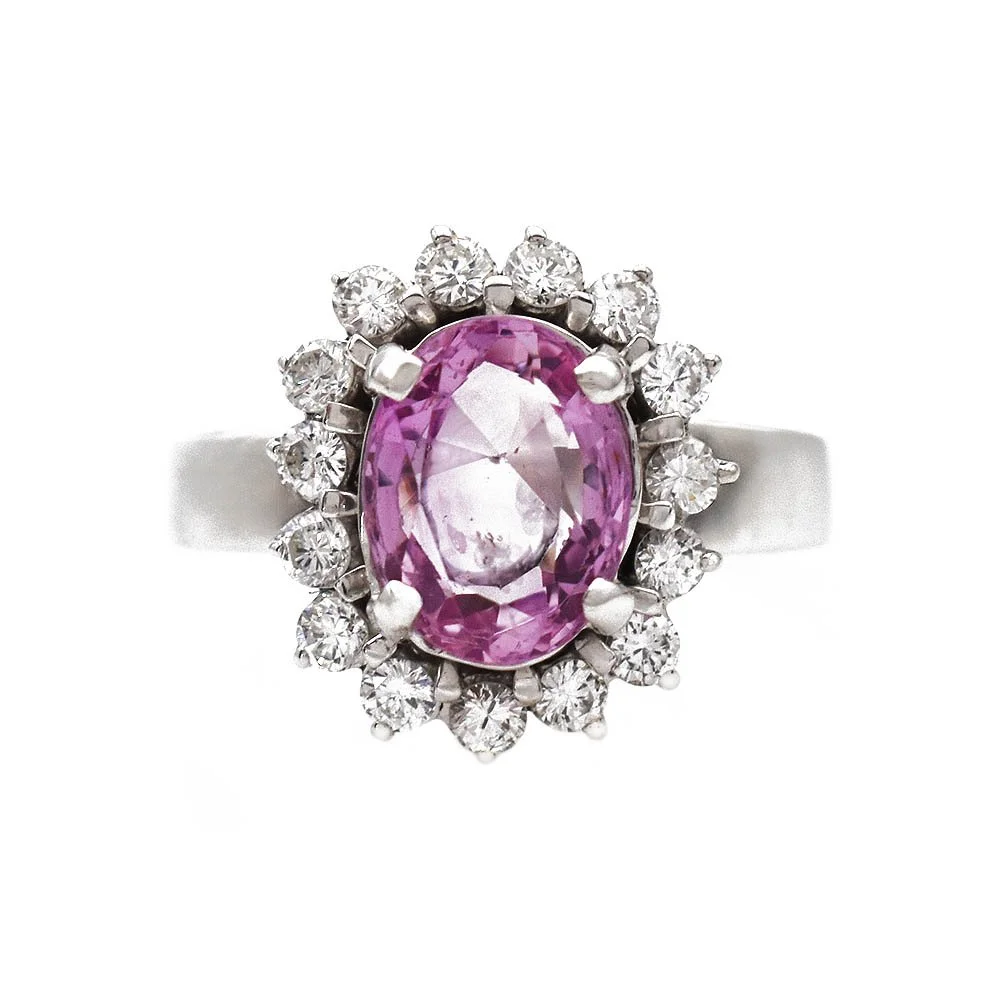 No-Heat Pink Sapphire Diamond Ring with SGL Report