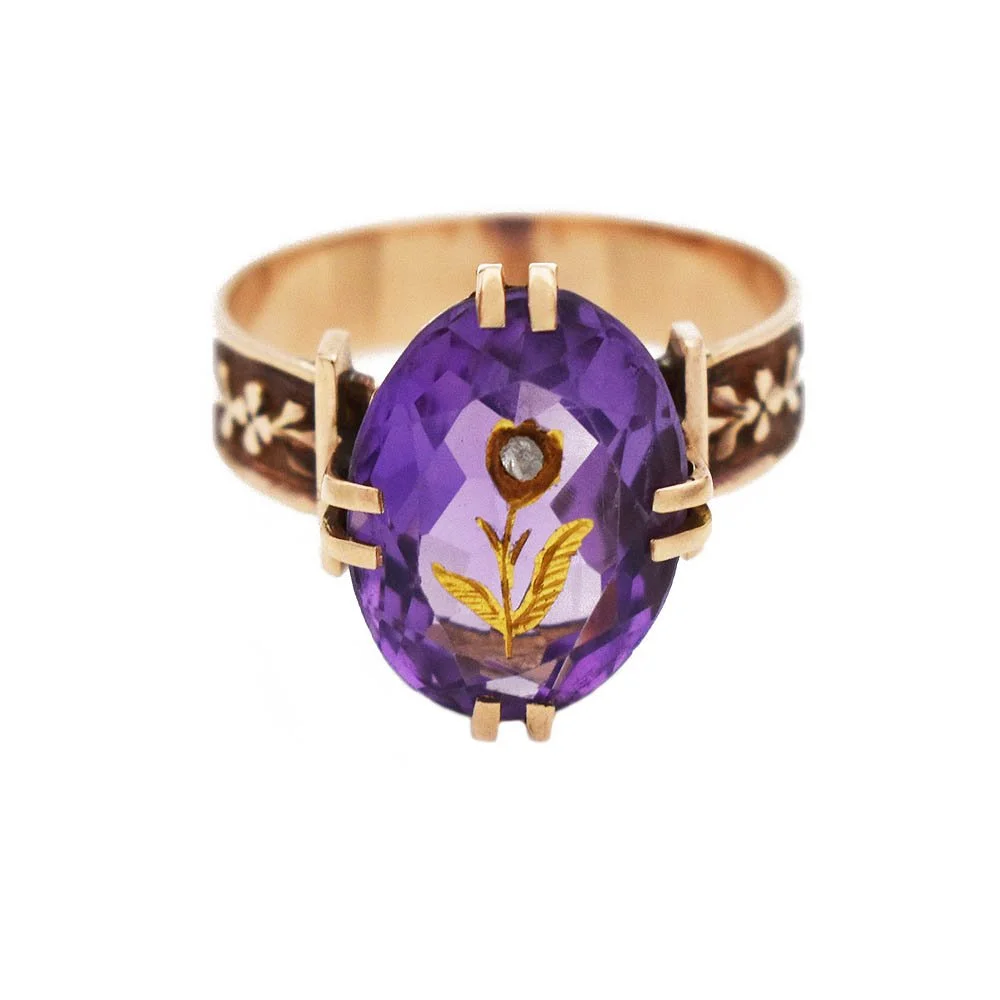 Victorian Amethyst Tulip Ring Rose Gold