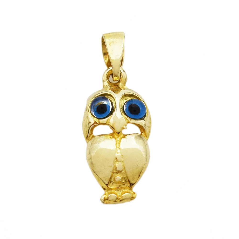 Blue Eyed Owl Pendant Gold