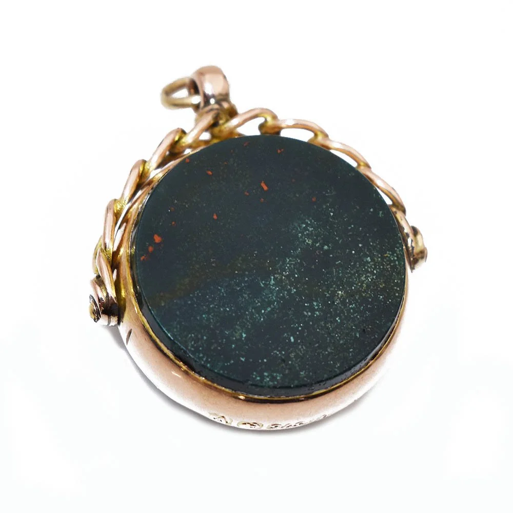 Vintage Bloodstone Carnelian Swivel Watch Fob Pendant Rose Gold