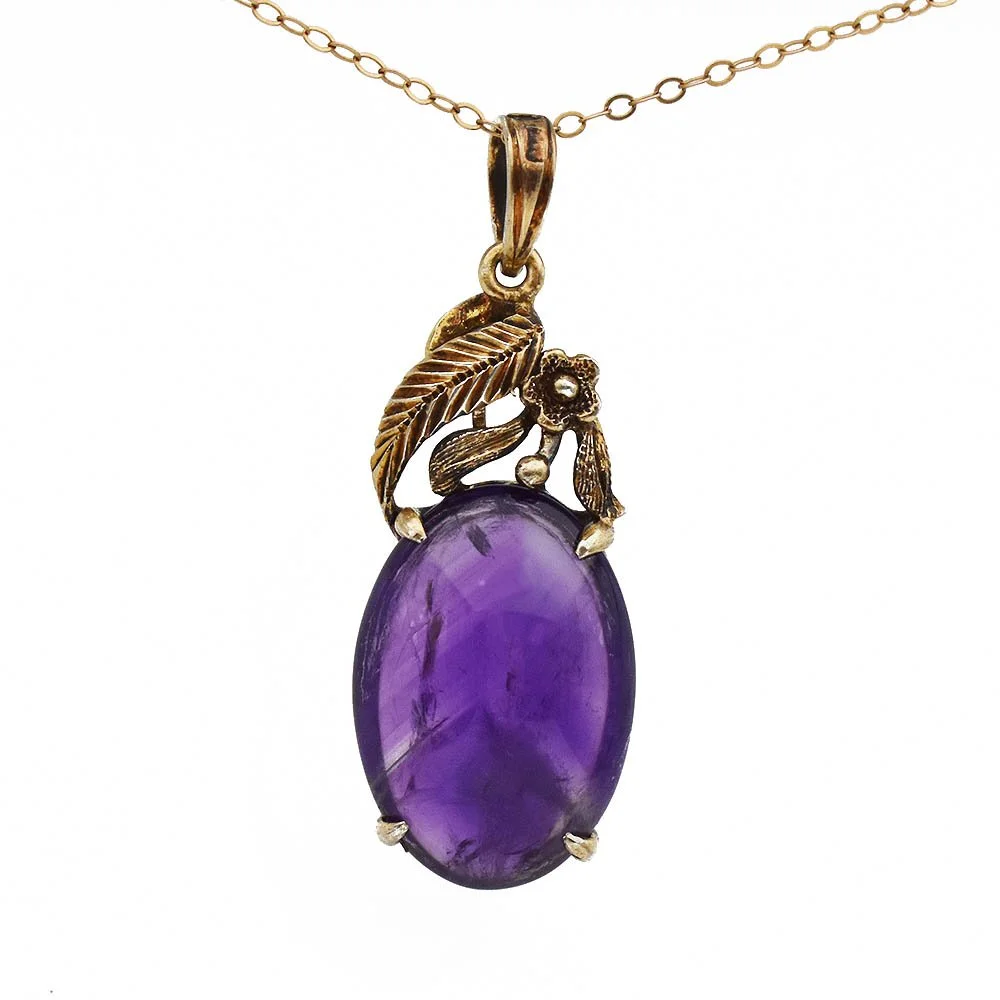Antique Arts & Crafts Amethyst Pendant with Chain