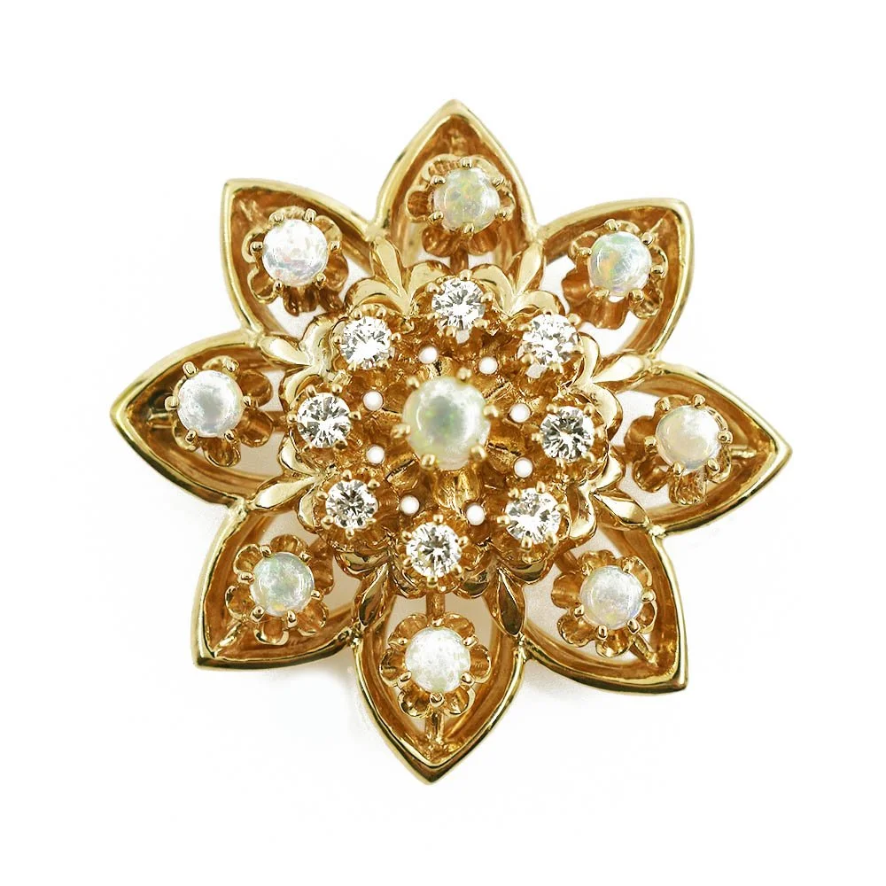 Opal Diamond Gold Flower Pendant