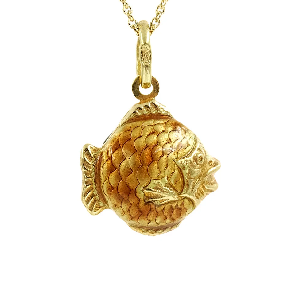 Gold Enameled Fish Pendant