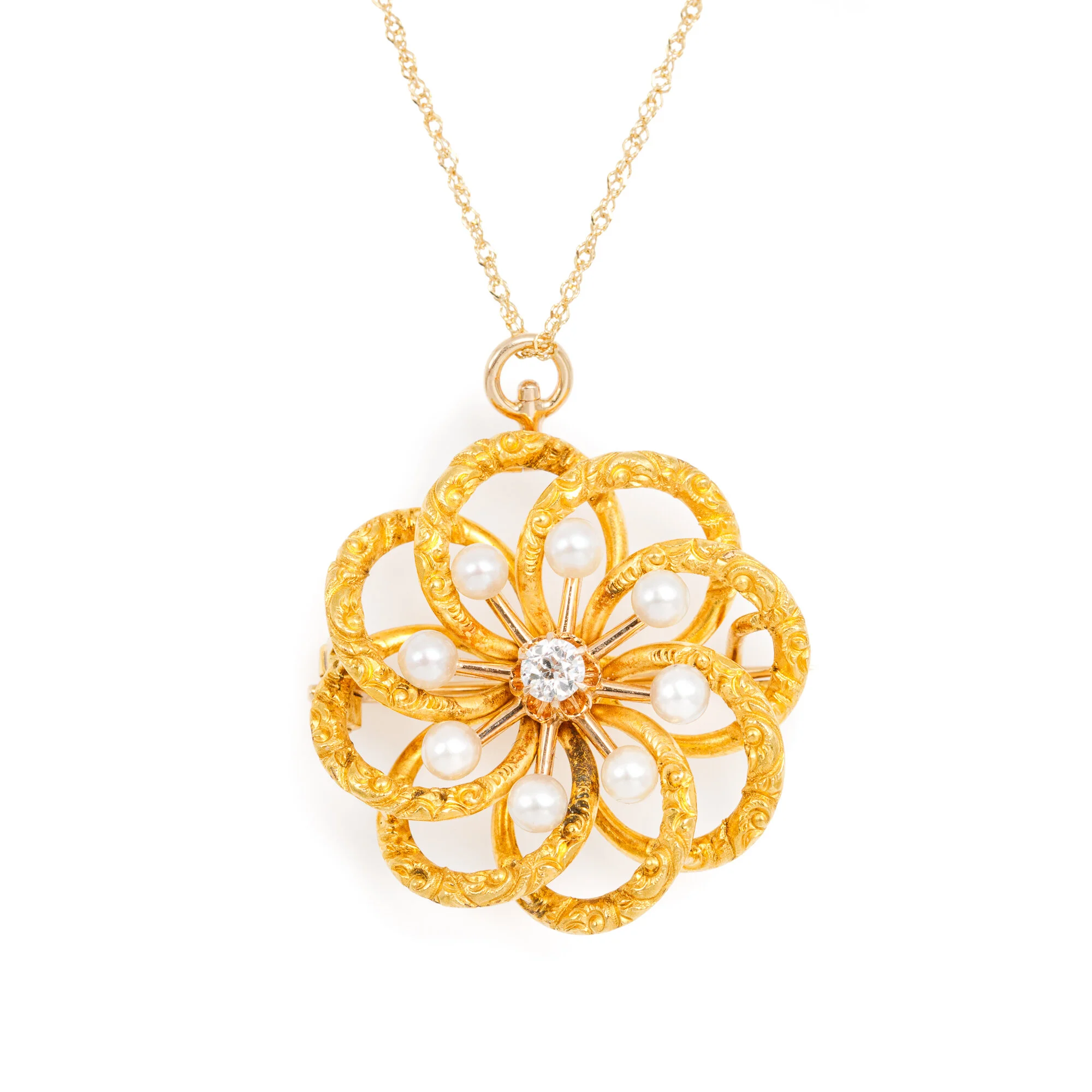 Victorian Diamond Pearl Gold Pendant