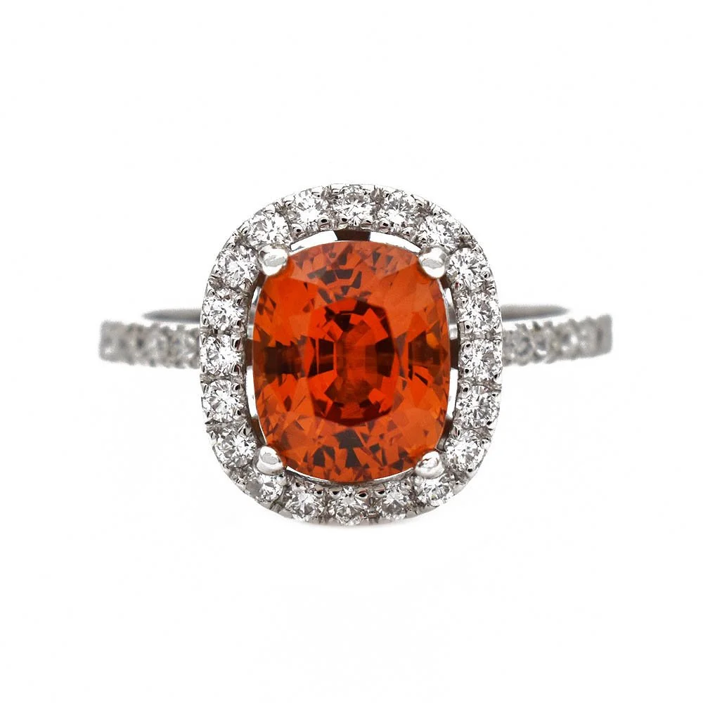 Spessartine Garnet Diamond Halo Ring