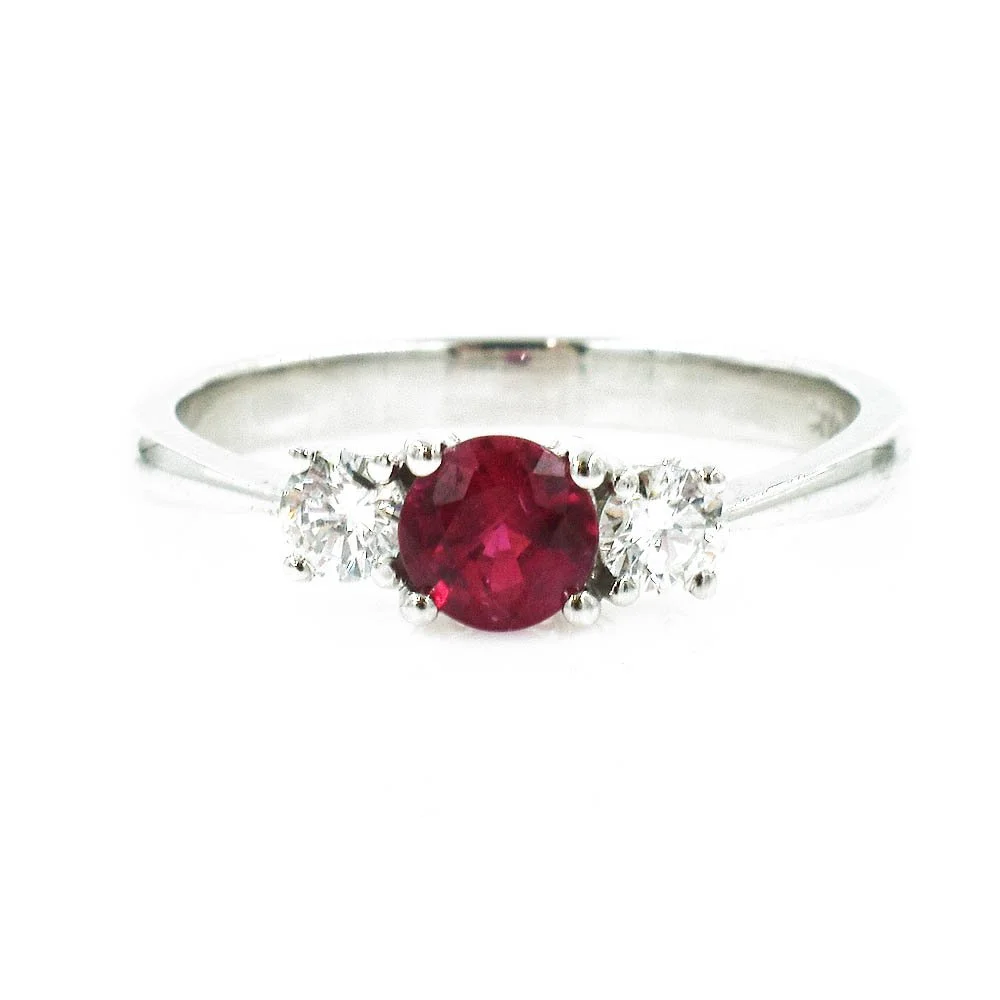 Ruby Diamond Three-Stone Gold Ring