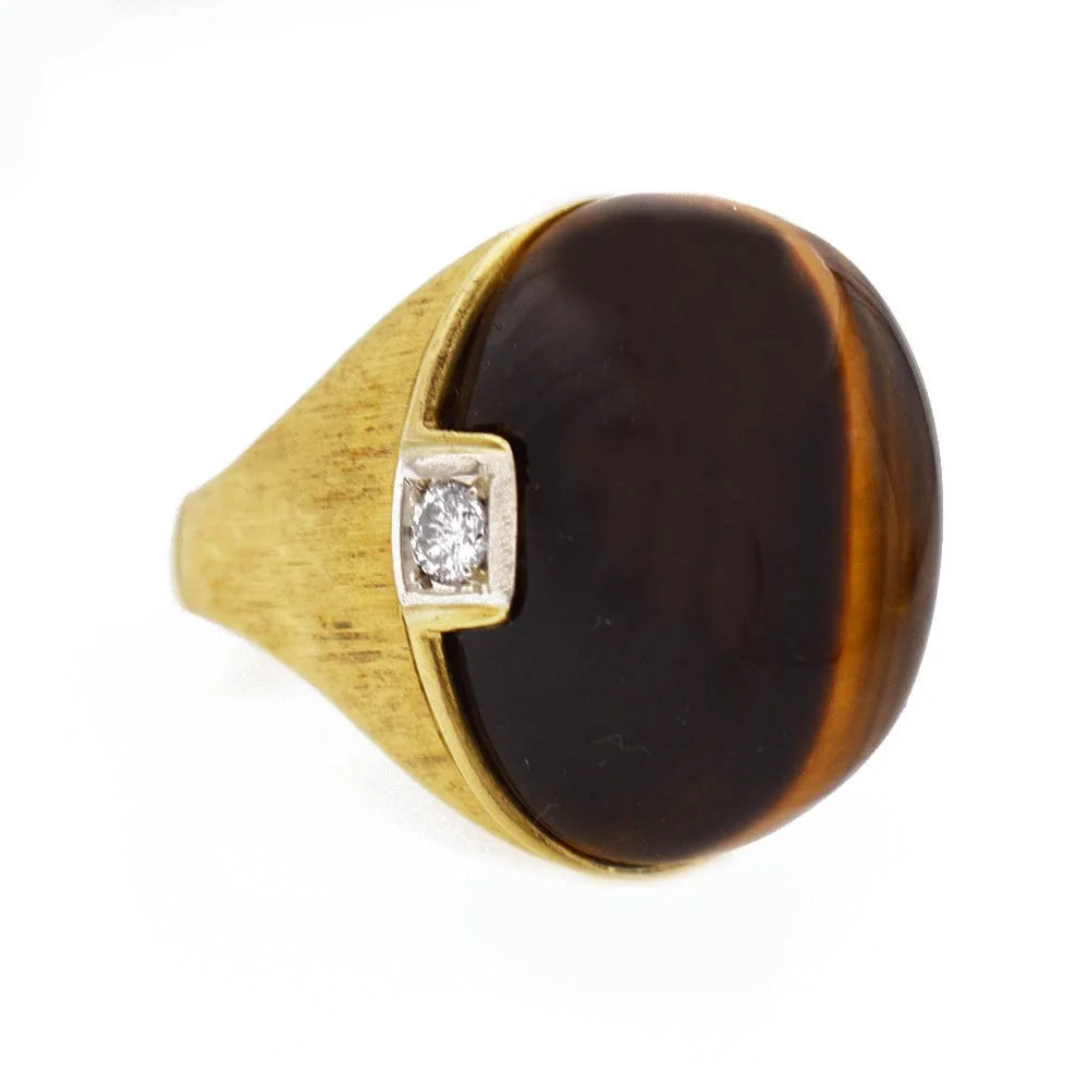 Tiger's Eye Diamond Gold Ring