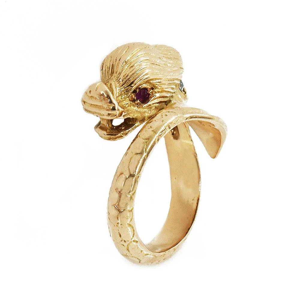 Sea Creature Diamond Ruby Ring Gold