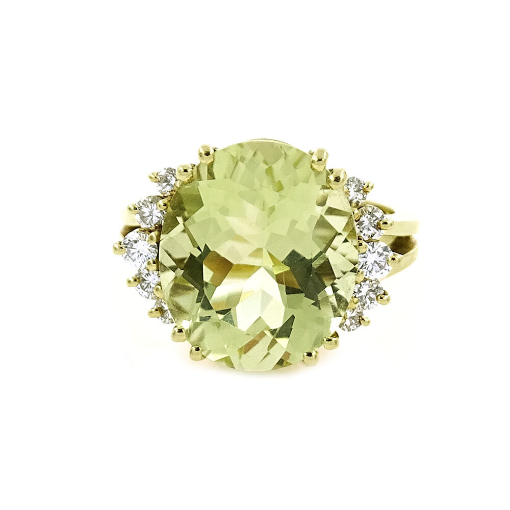 Greenish Yellow Citrine Gold Ring With GIA Report
