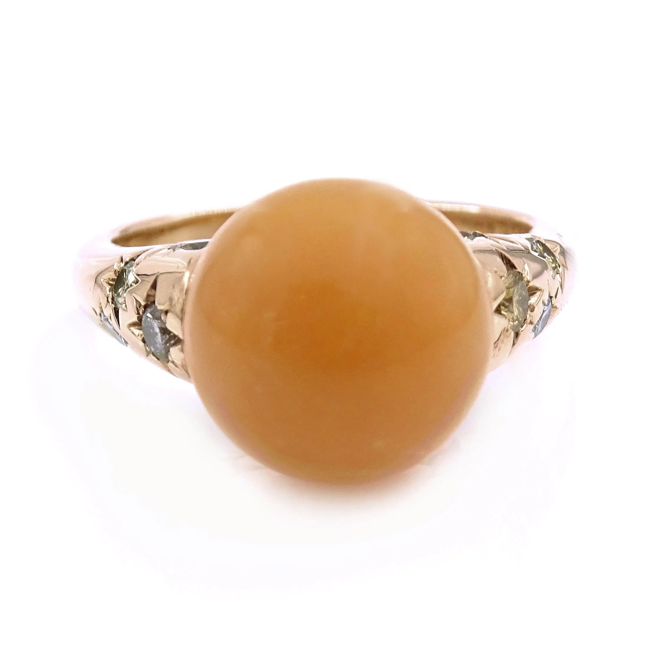 Coral and Diamond Rose Gold Ring