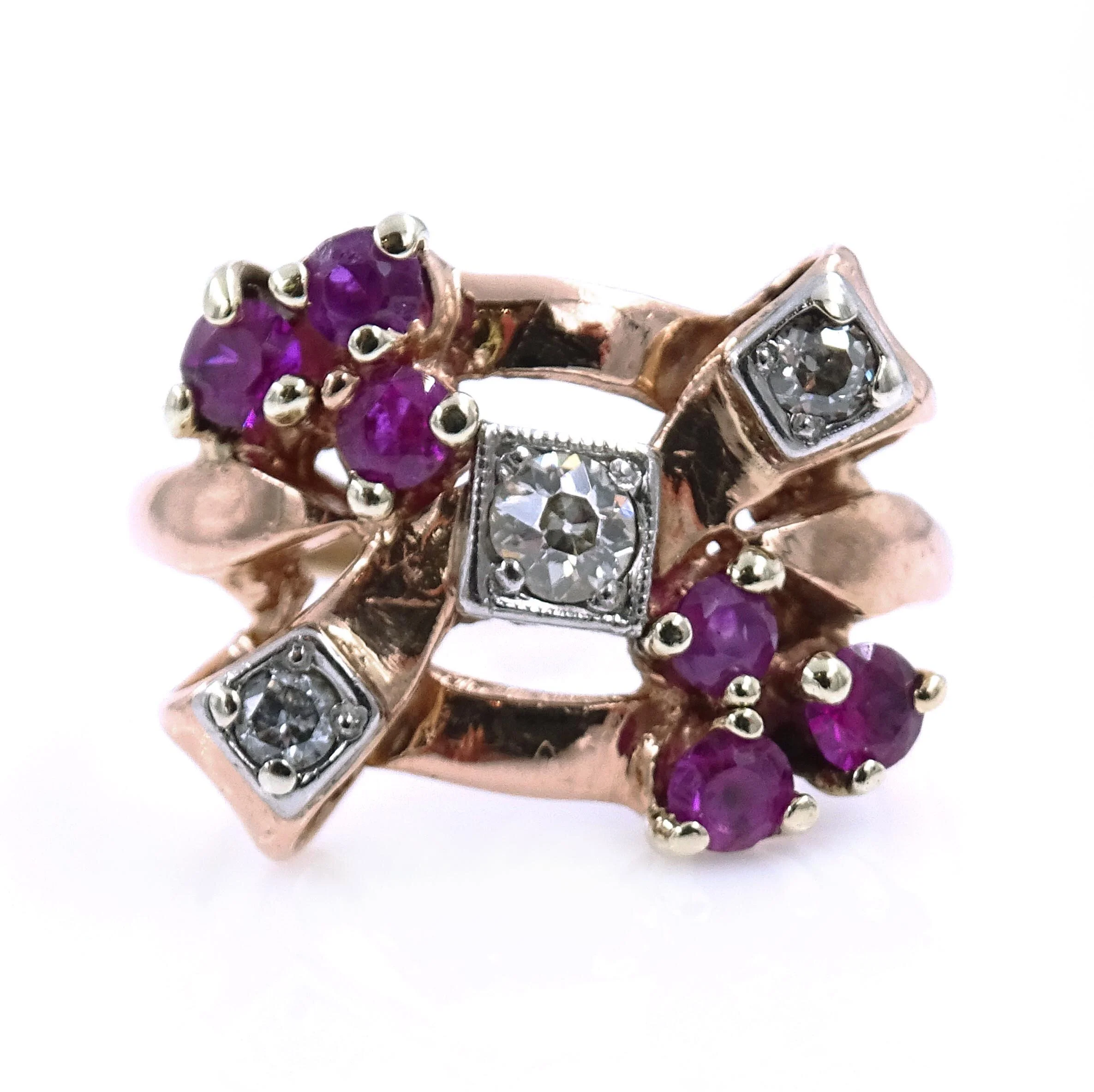 Retro Ruby Diamond Ring Rose Gold