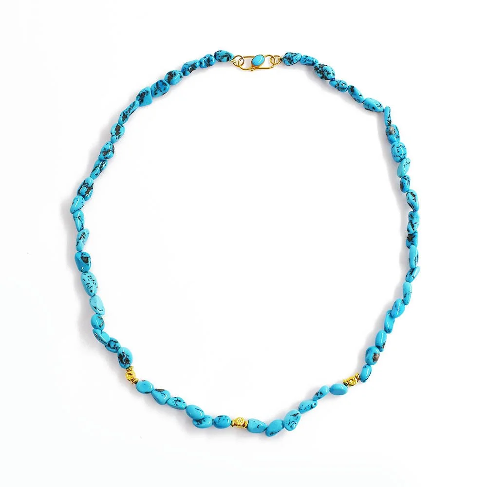Freeform Turquoise Gold Bead Necklace