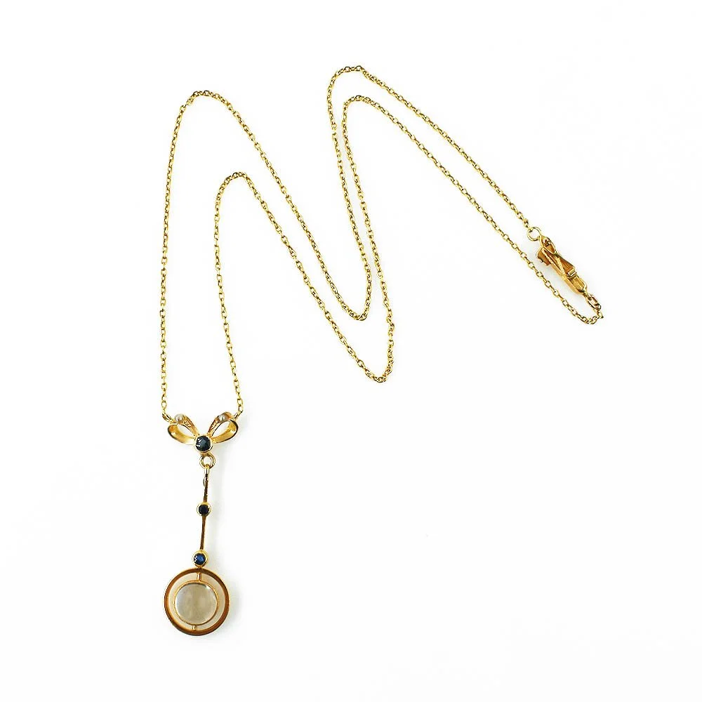 Moonstone Sapphire Lavalier Pendant Necklace Gold