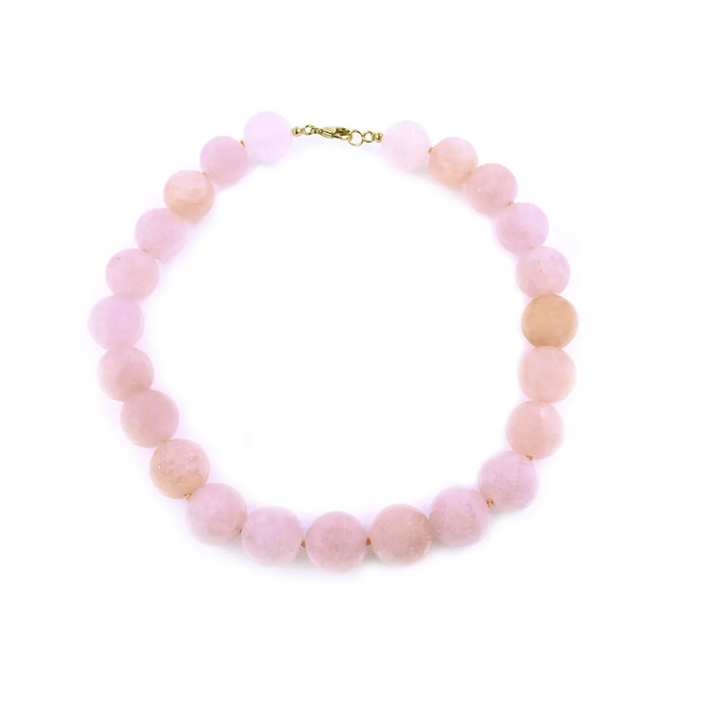 Morganite Bead Necklace Gold Clasp